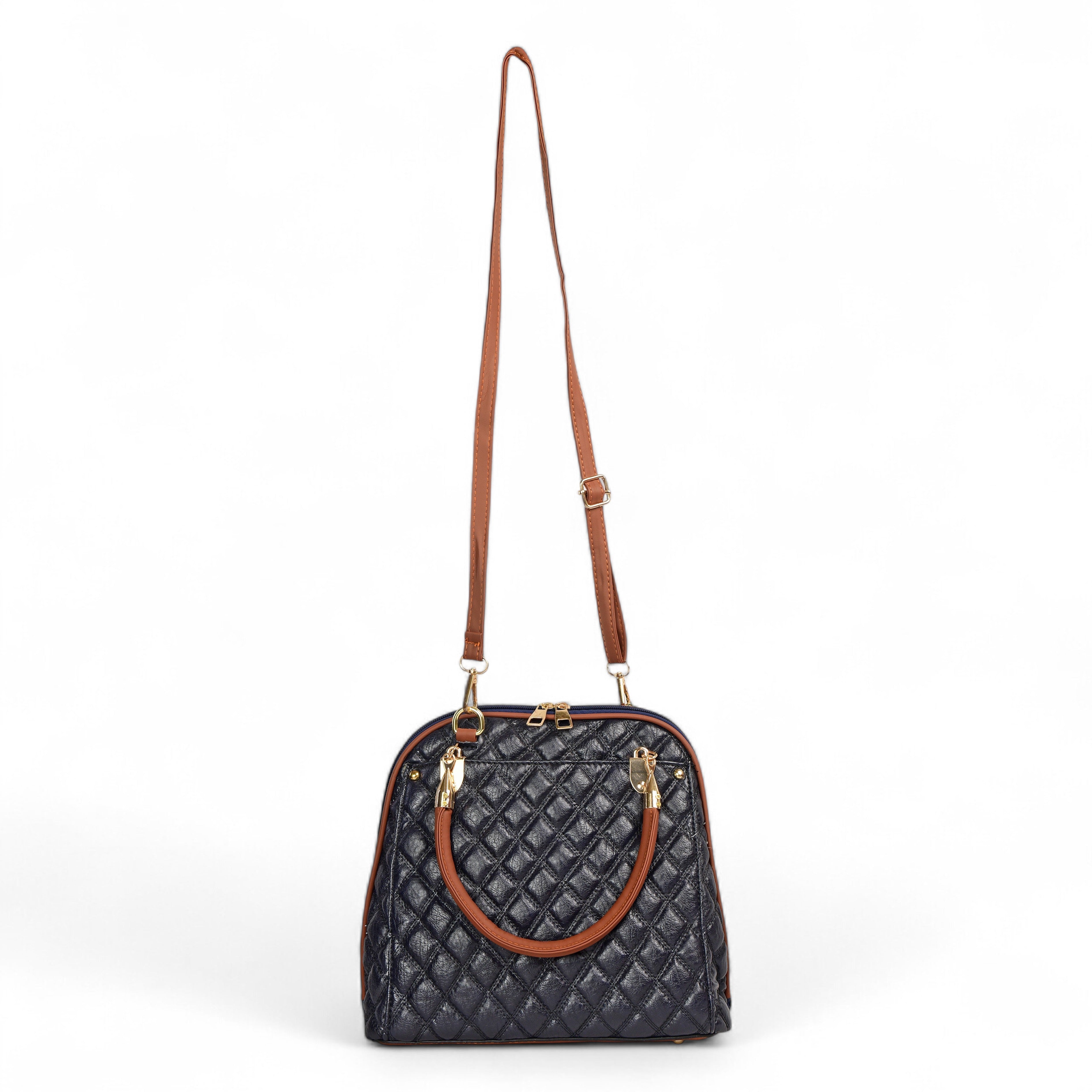 QIARRA Black Luxe Artificial Leather Premium Quilted Satchel Bag / Handbag with Detachable Slings VB8032