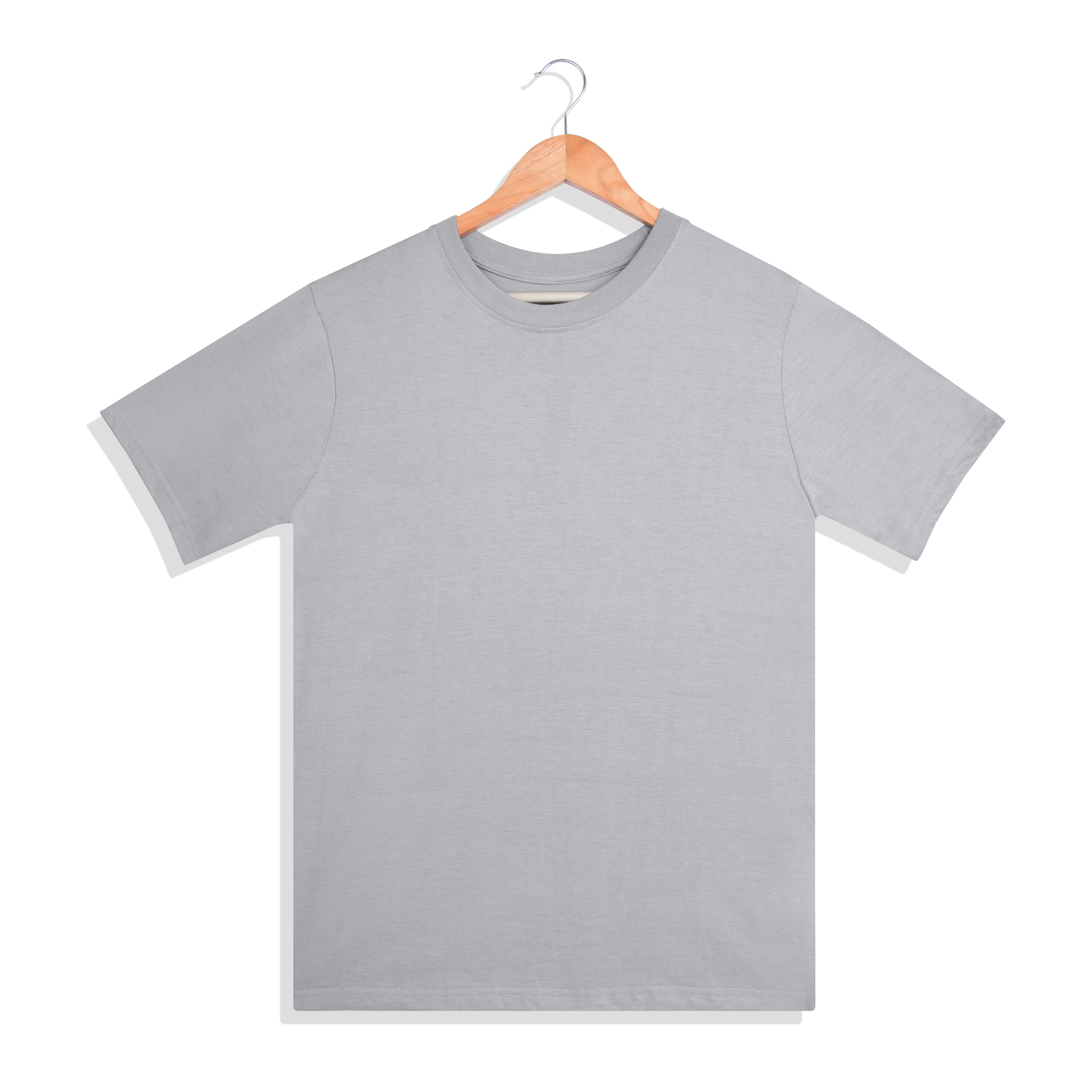 IMPERIO Men Grey Solid Round Neck T-Shirt | Pure Cotton, Casual Fit RN5016