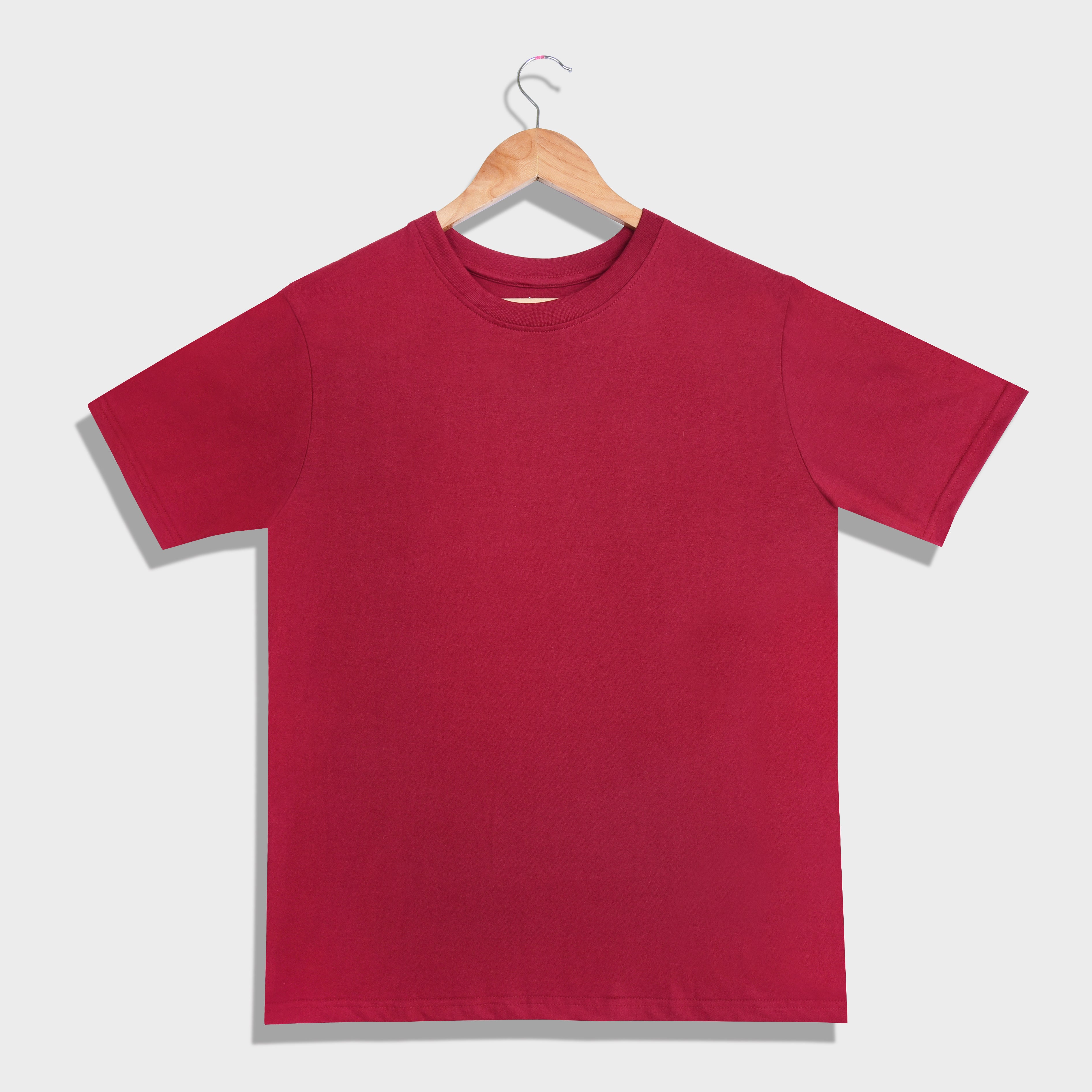 IMPERIO Men Maroon Solid Round Neck T-Shirt | Pure Cotton, Casual Fit RN5018