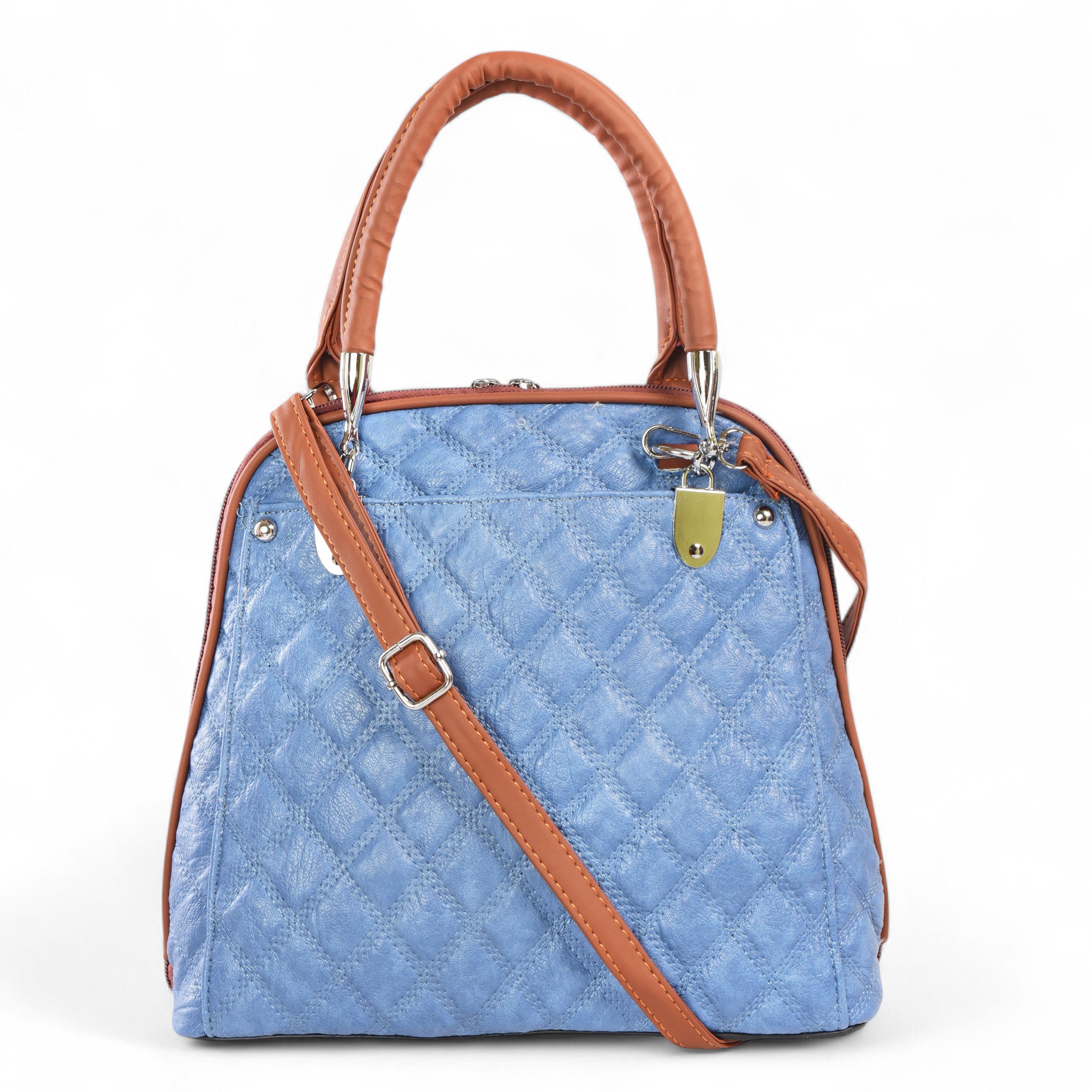QIARRA Sky Blue Luxe Artificial Leather Premium Quilted Satchel Bag / Handbag with Detachable Slings VB8030