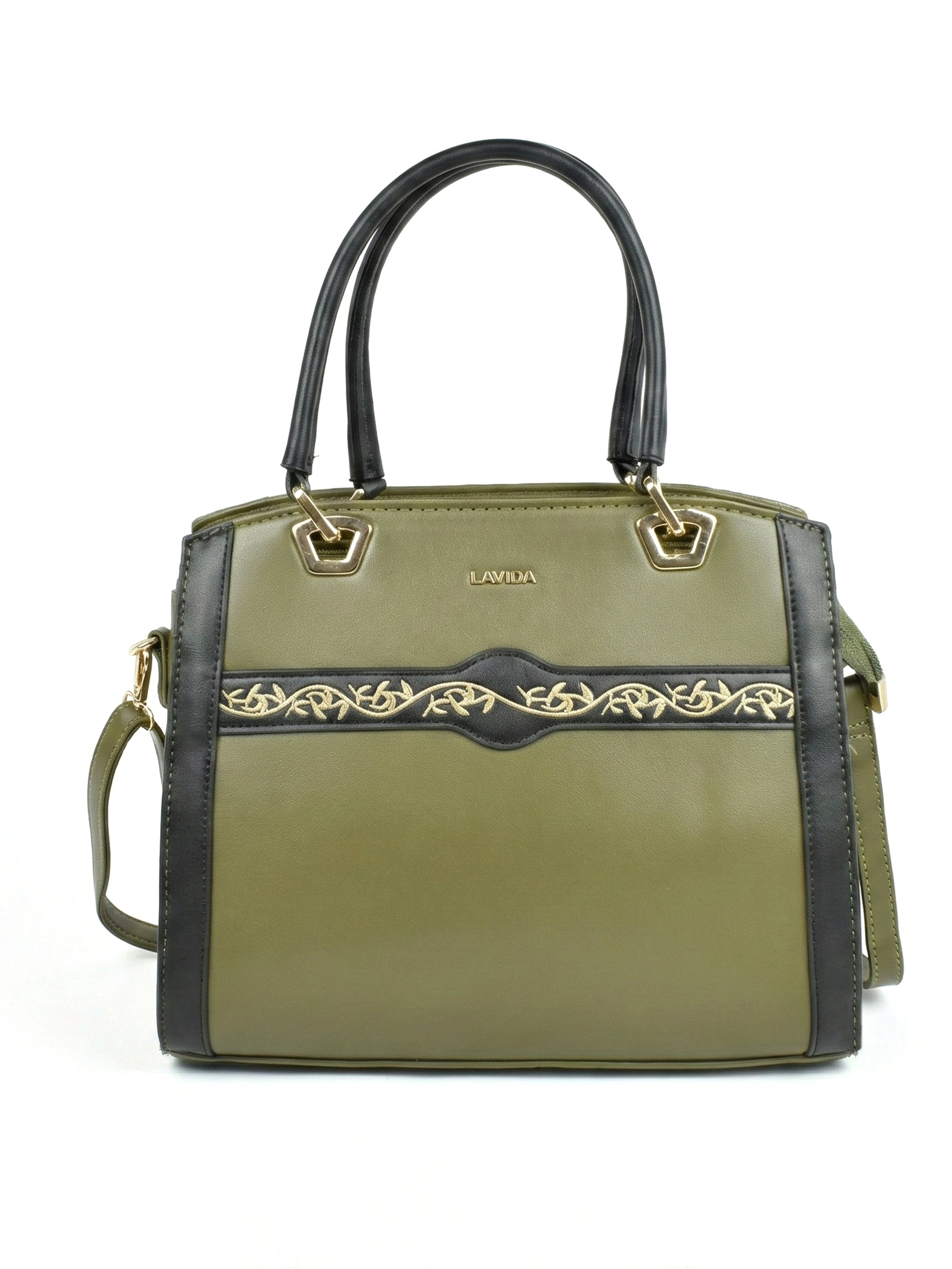 Ajanta Ladies Olive Handbag with Detachable Sling Strap and Top Handle
