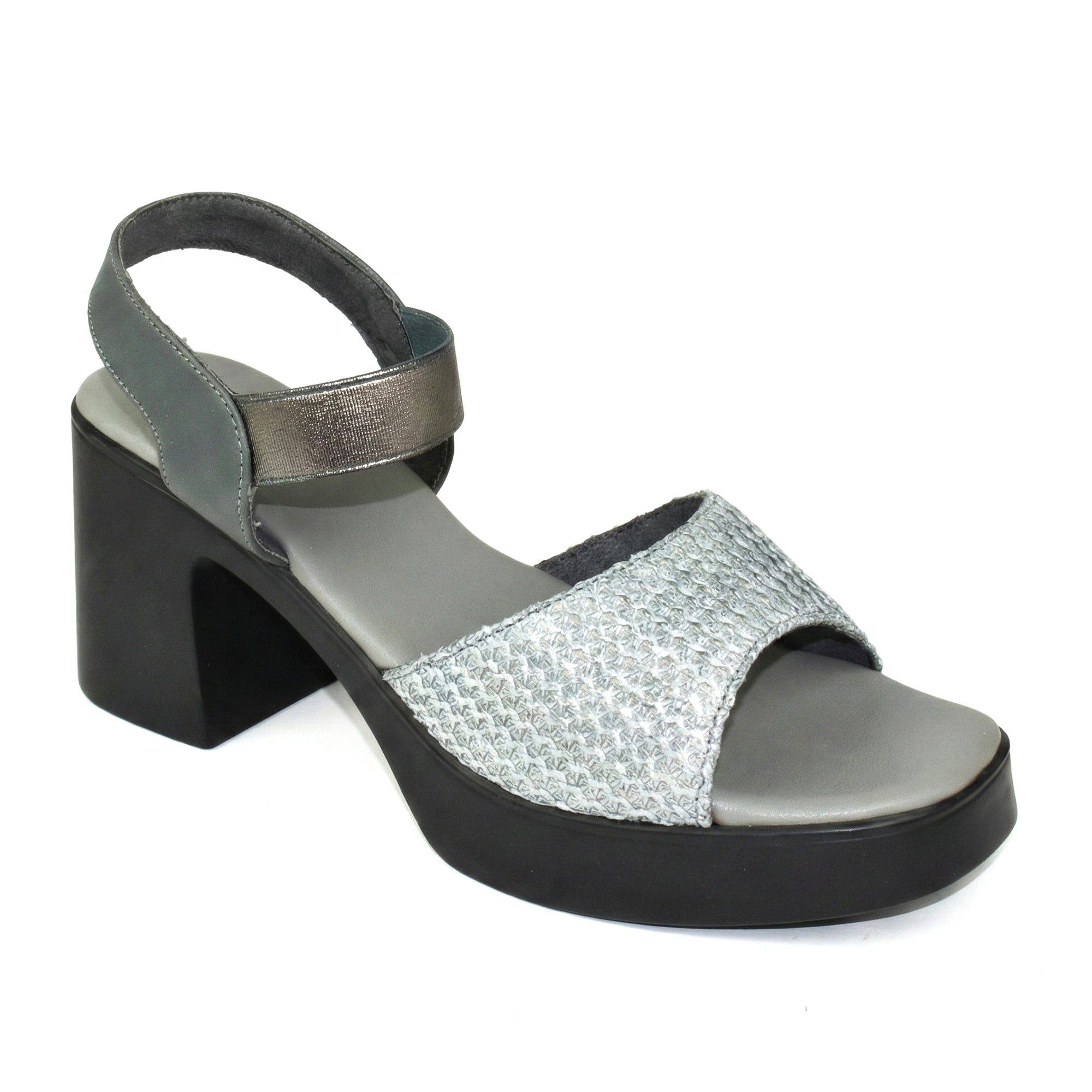 Ajanta Women’s Stylish Grey Block Heel Sandals with Textured Strap
