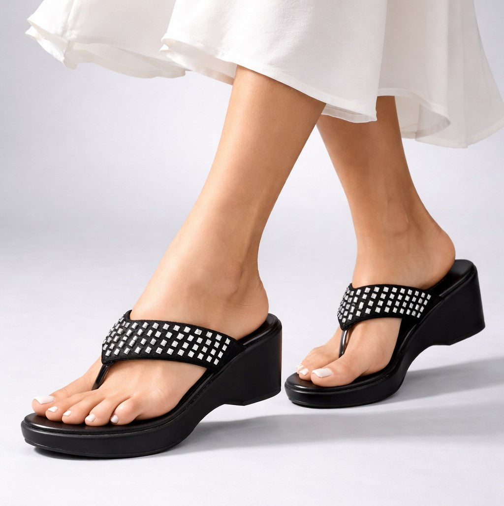 QIARRA Women's Shimmer Open Toe Comfortable Wedge
