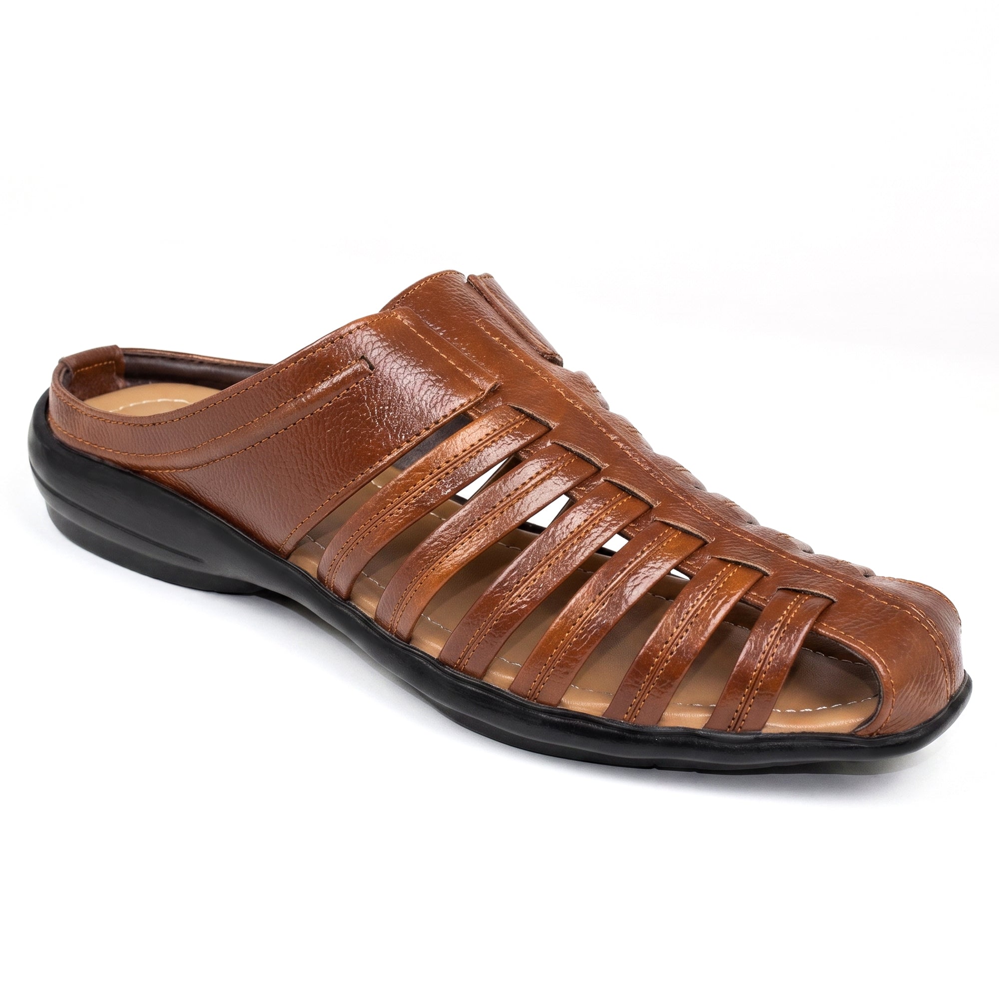 AJANTA Men's Premium Fisherman Sandals | Closed Toe Slip-On Casual Sandals | Lightweight Anti-Skid Comfortable, Breathable, Cushioned Grip Insole & Flexible Walking Sandals | Back Open Leather Look Daily Wear Office, Travel, Outdoor & Ethnic Puja Footwear