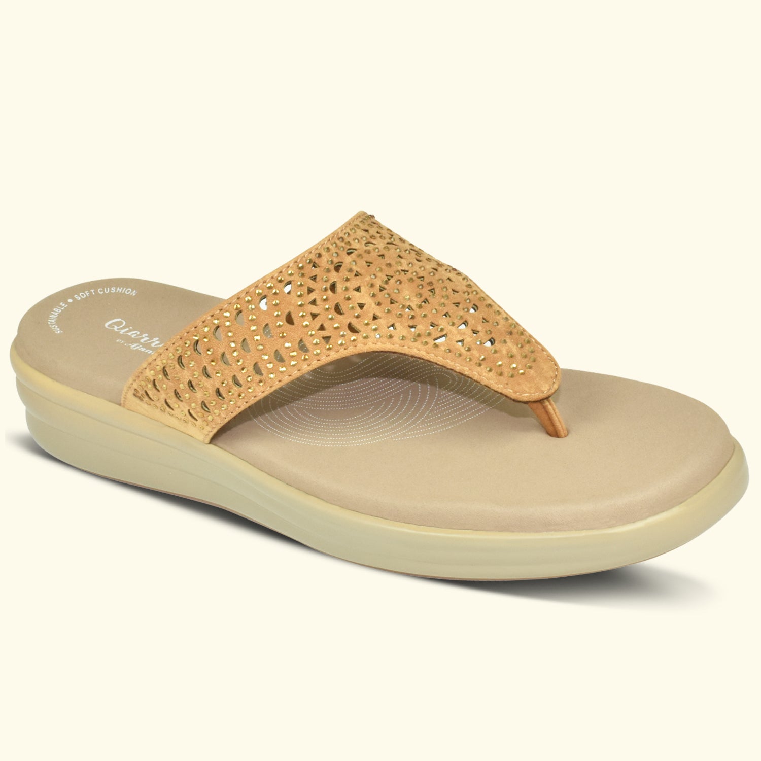 Qiarra Beige T-Strap Wedge Sandal