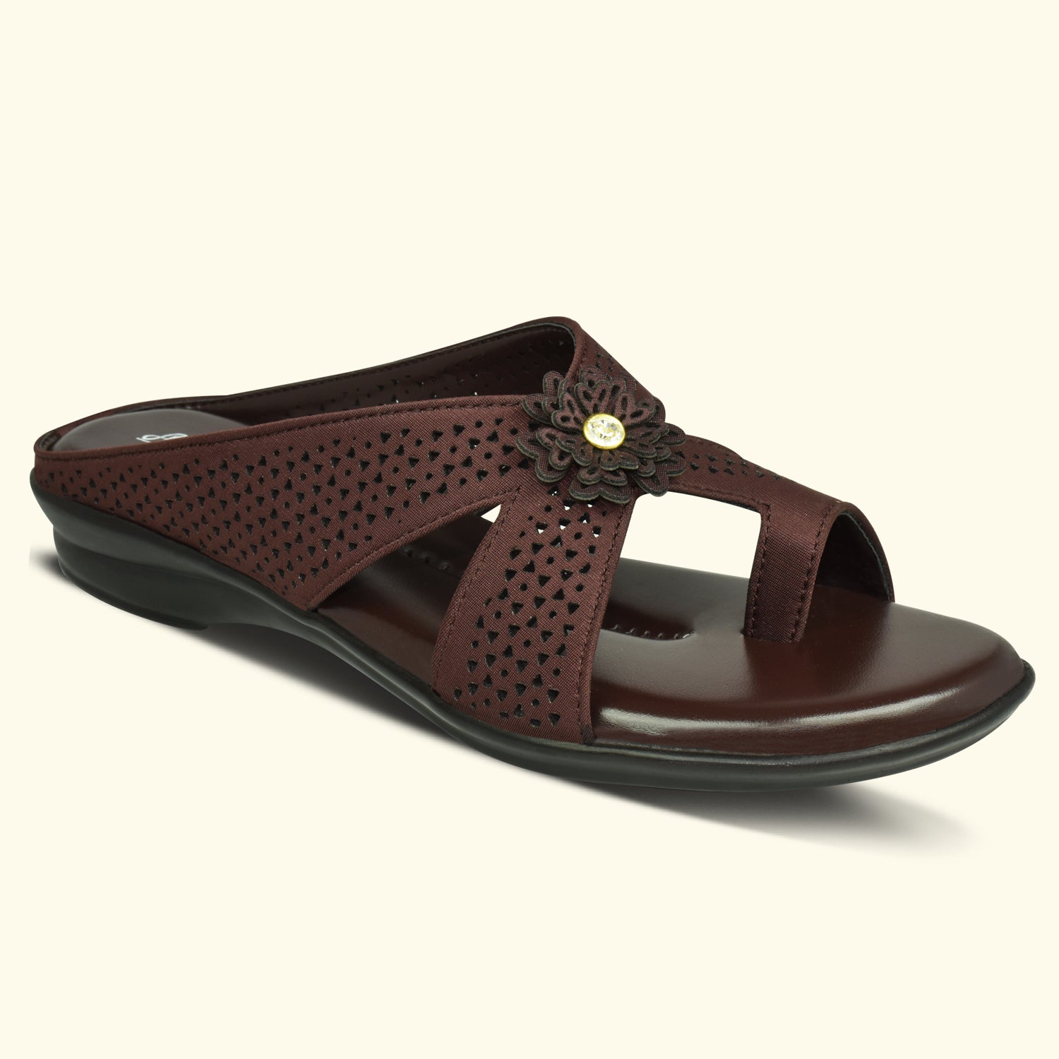 Ajanta Brown Thong Style Laser Cut Slip-on Flat Sandal for Women EL3024