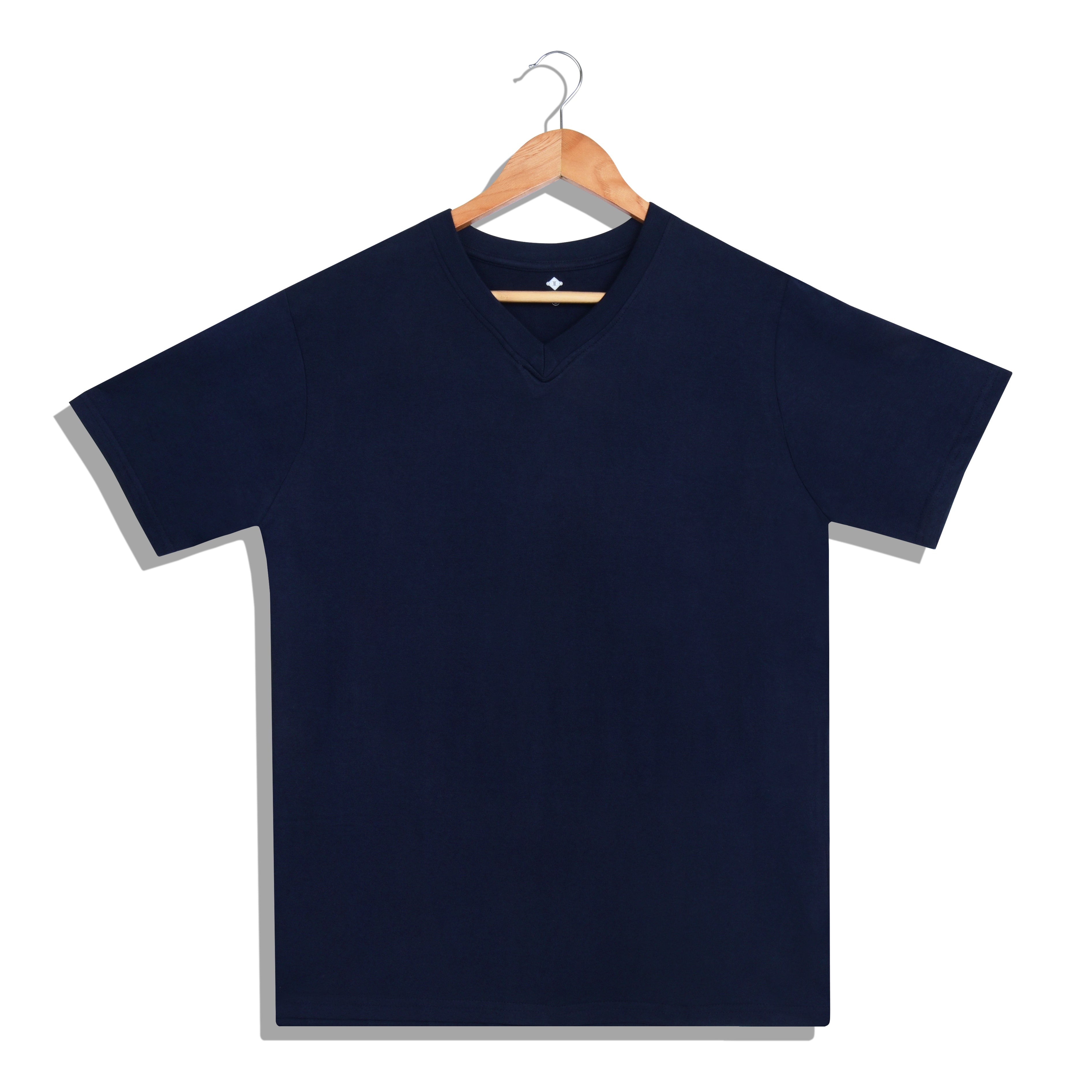 IMPERIO Men Navy Solid V-Neck T-Shirt | Pure Cotton, Casual Fit VN5017