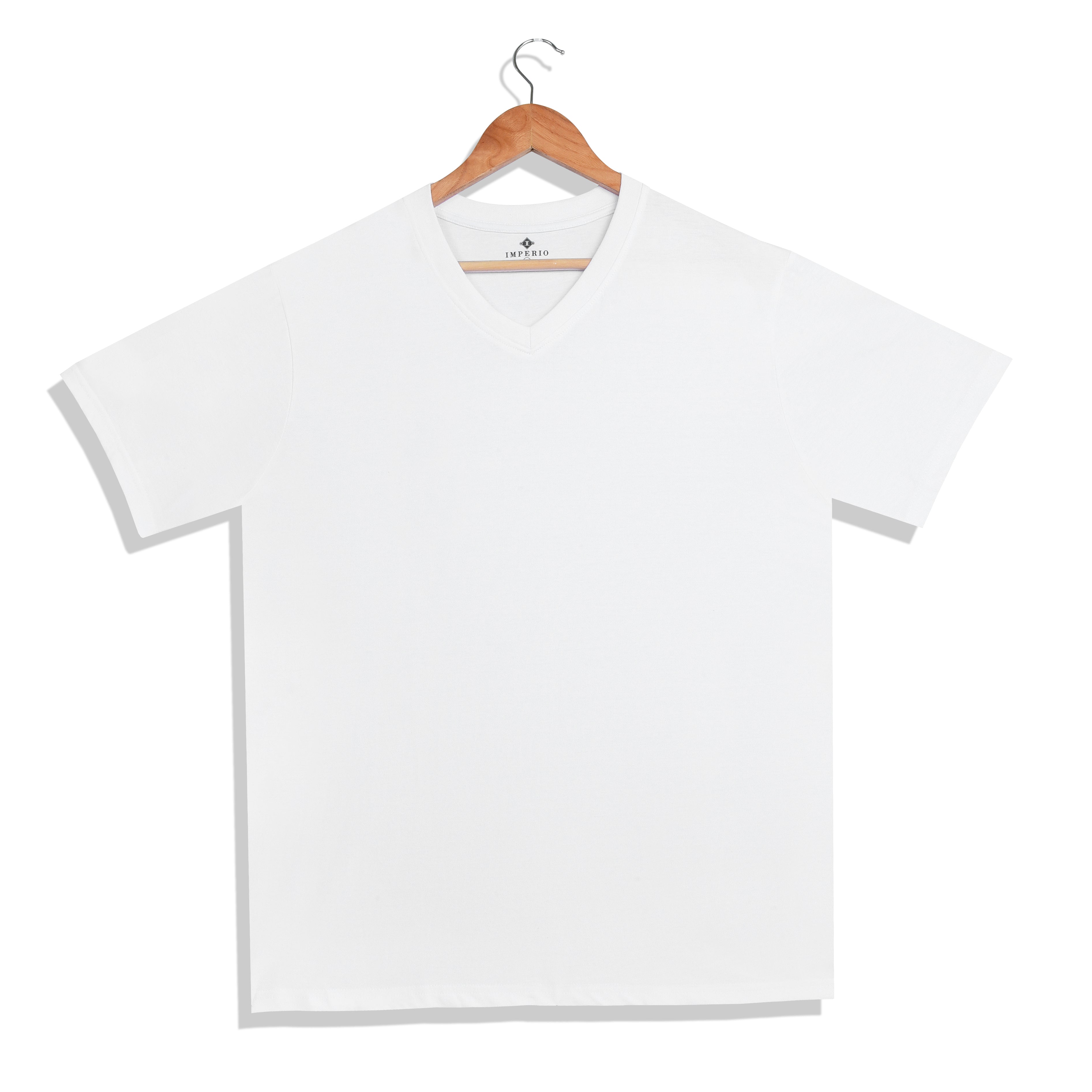 IMPERIO Men White Solid V-Neck T-Shirt | Pure Cotton, Casual Fit VN5014
