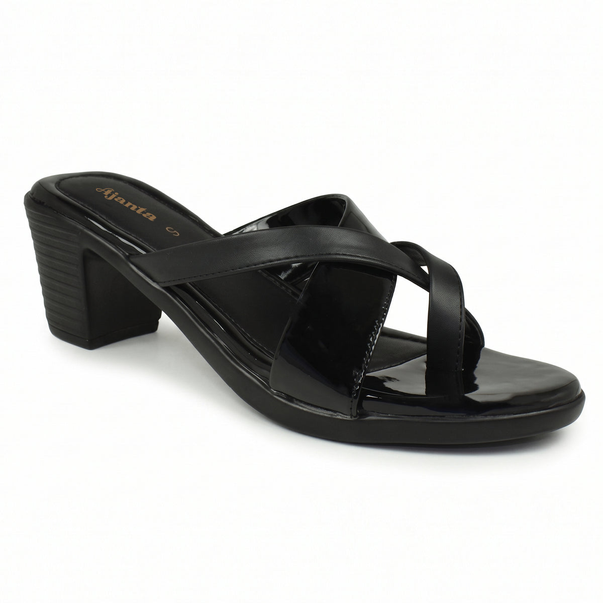 AJANTA Black Heels Sandals For Women | Stylish Block Heel Sandals for Women | Fashionable Wear Sandals | Cross Strap Open Toe Heels | Comfortable Casual Party & Occasion Wear Footwear