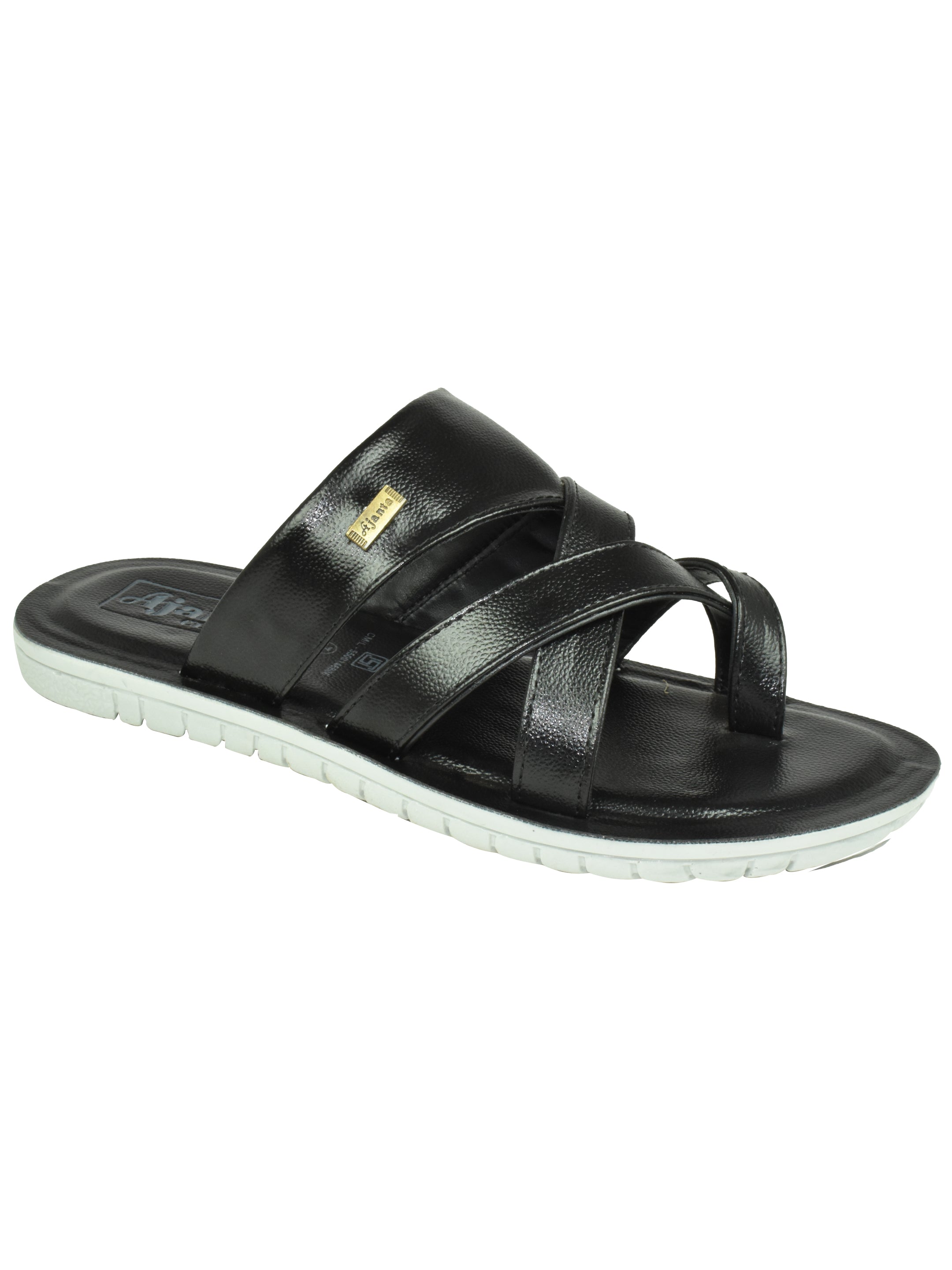 Ajanta Men’s Black Double Velcro Strap Sandals