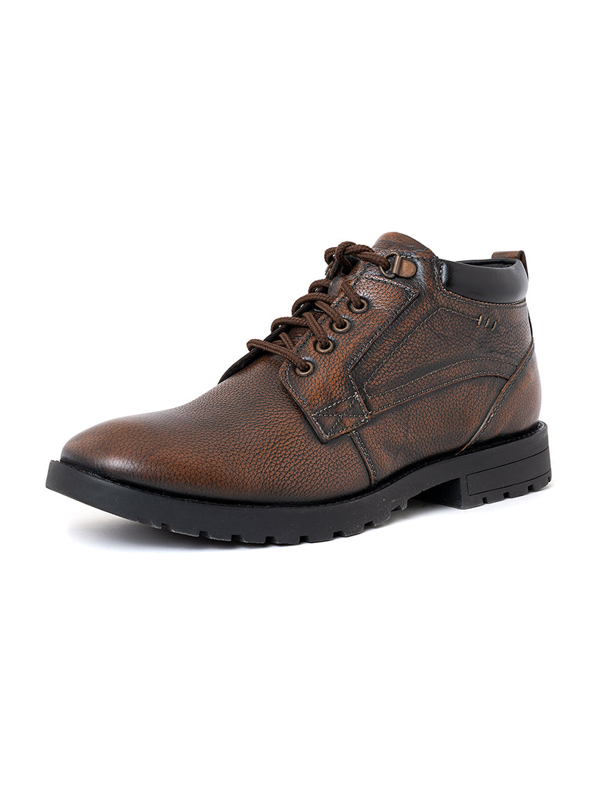 Imperio Brown Genuine Leather Lace-up High Top Boots for Men