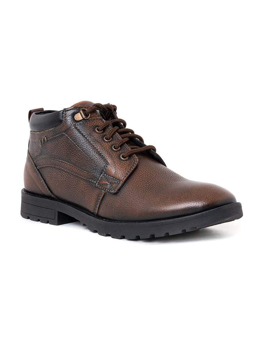 Imperio Brown Genuine Leather Lace-up High Top Boots for Men