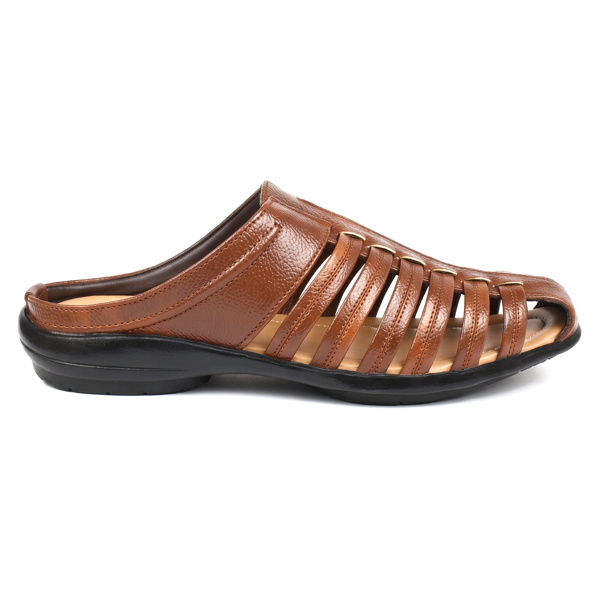 AJANTA Men's Premium Fisherman Sandals | Closed Toe Slip-On Casual Sandals | Lightweight Anti-Skid Comfortable, Breathable, Cushioned Grip Insole & Flexible Walking Sandals | Back Open Leather Look Daily Wear Office, Travel, Outdoor & Ethnic Puja Footwear