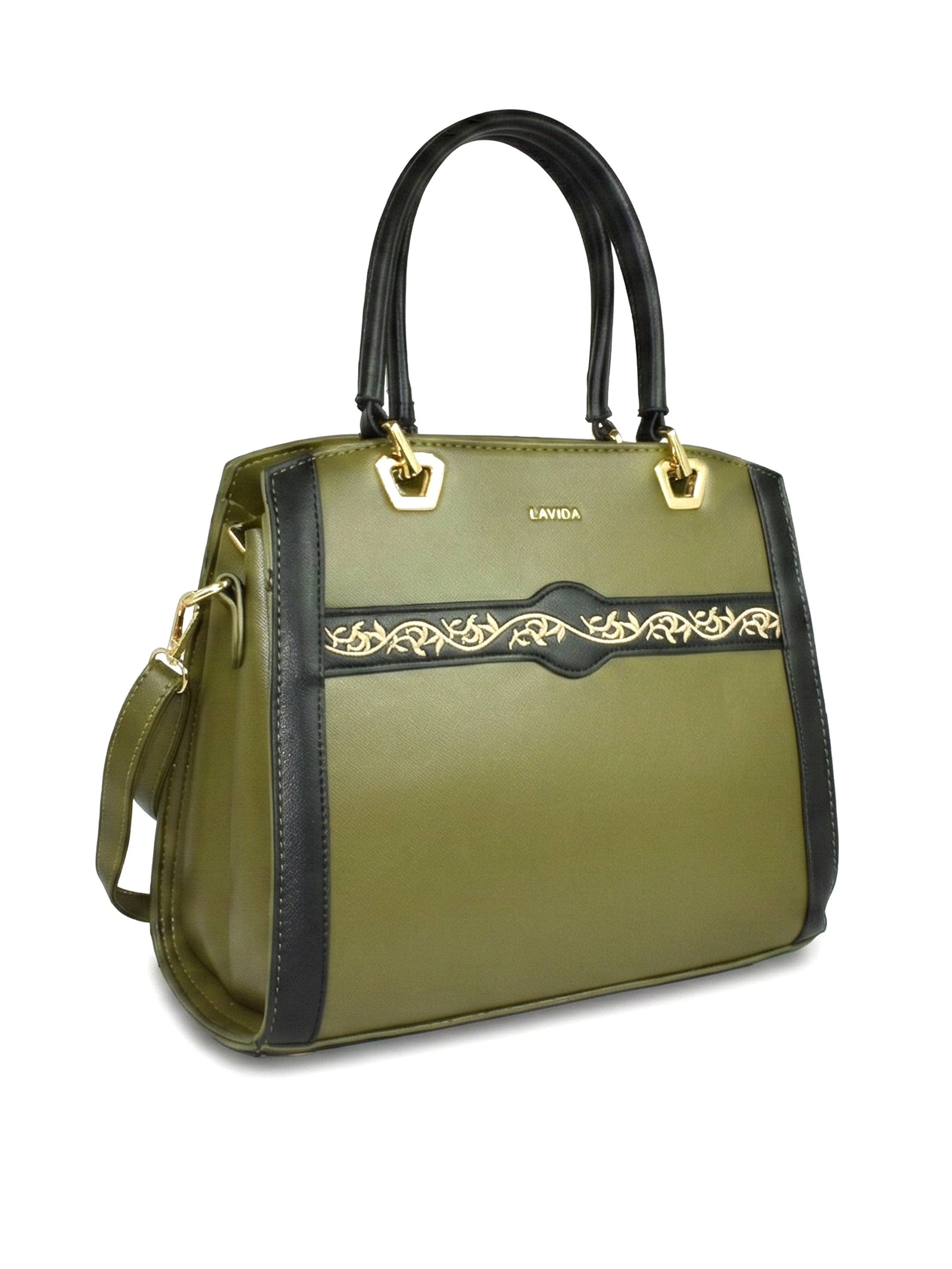 Ajanta Ladies Olive Handbag with Detachable Sling Strap and Top Handle