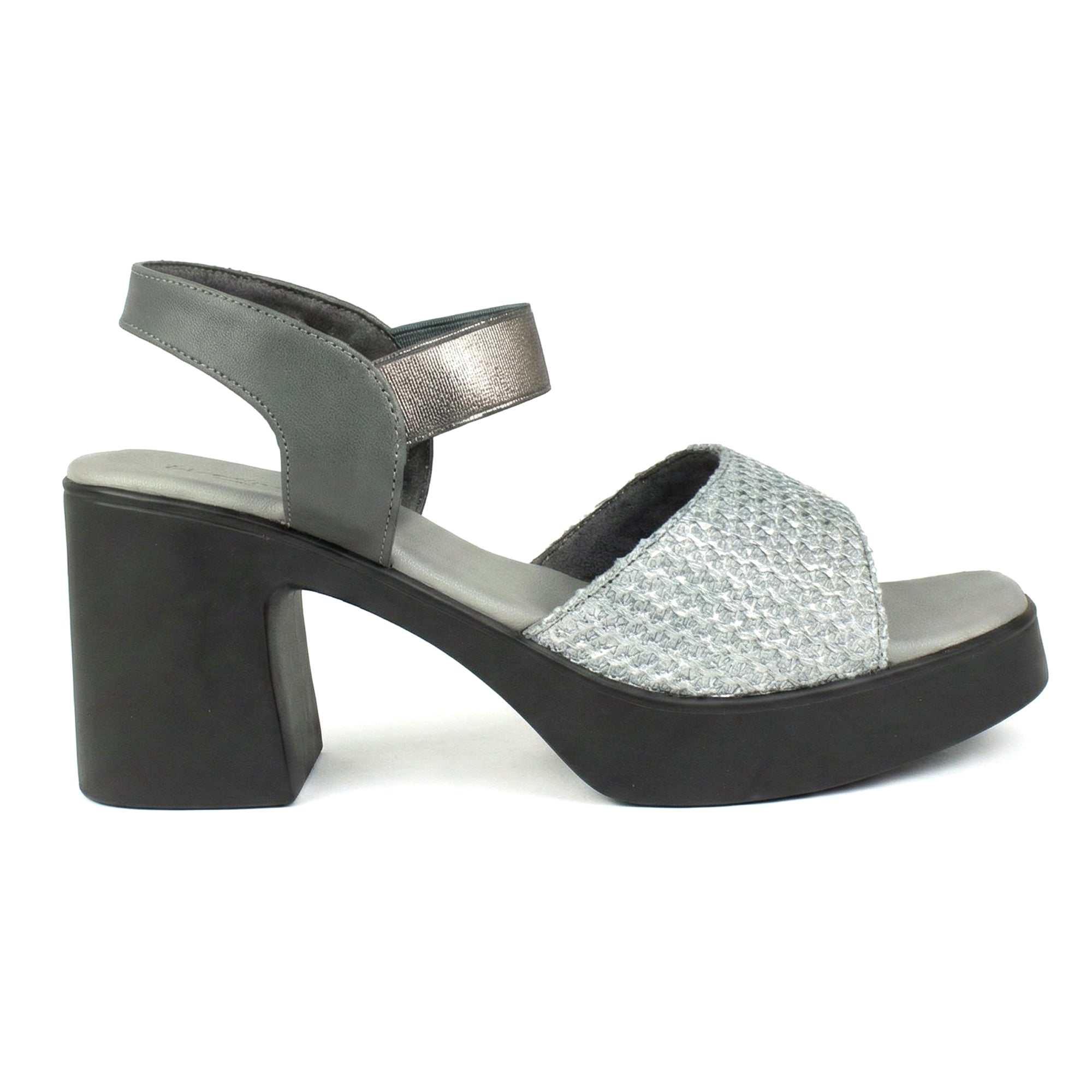 Ajanta Women’s Stylish Grey Block Heel Sandals with Textured Strap