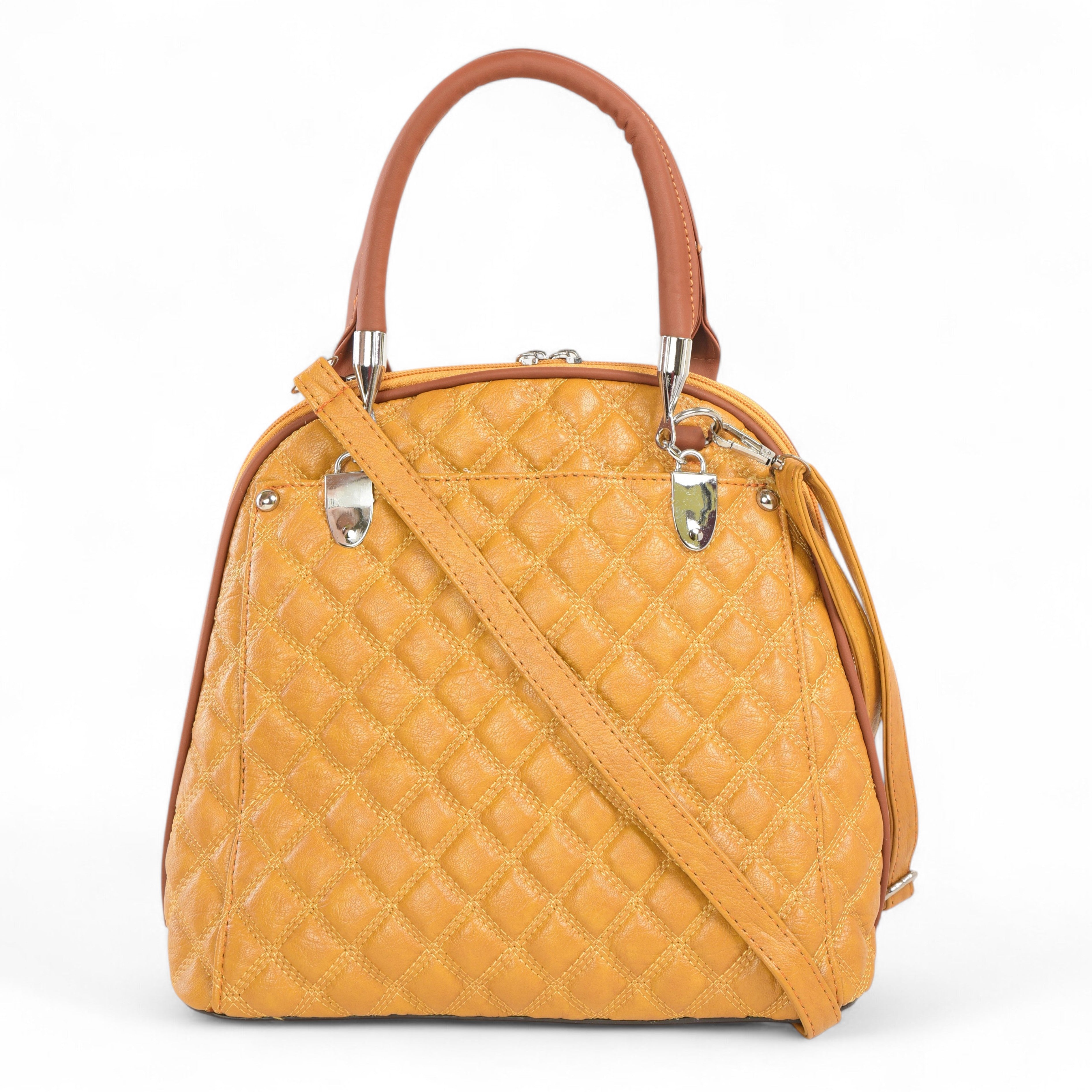 QIARRA Mustard Luxe Artificial Leather Premium Quilted Satchel Bag / Handbag with Detachable Slings VB8028