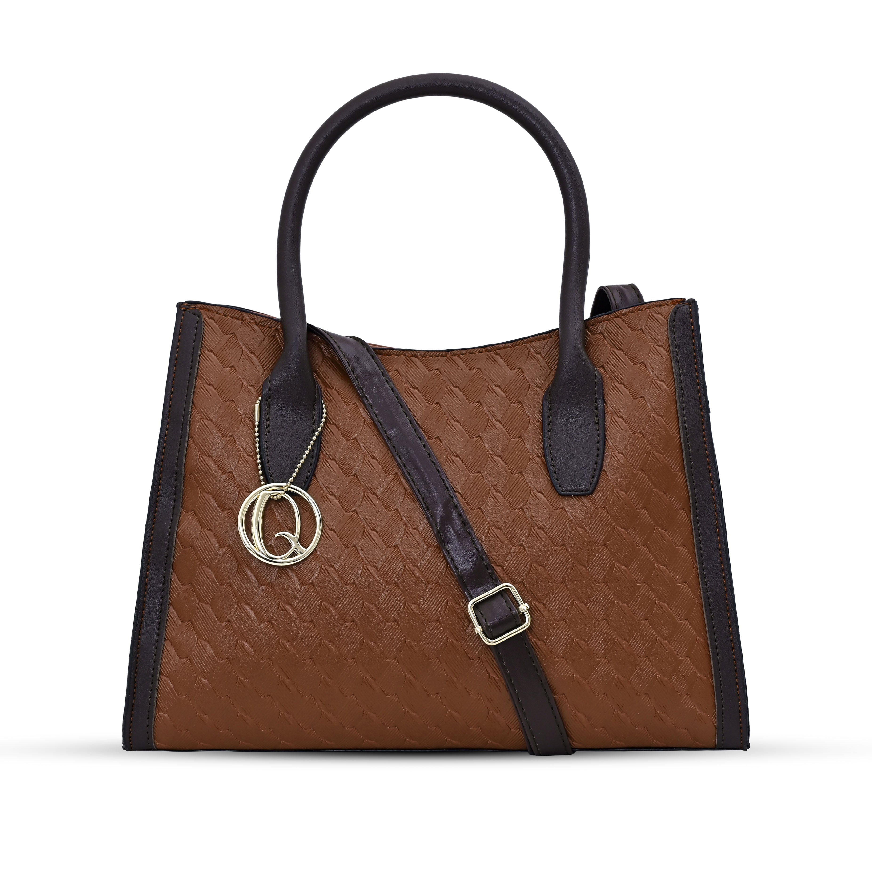 QIARRA Brown Luxe Textured Synthetic Rexin Shoulder Bag with Detachable Strap VB8051