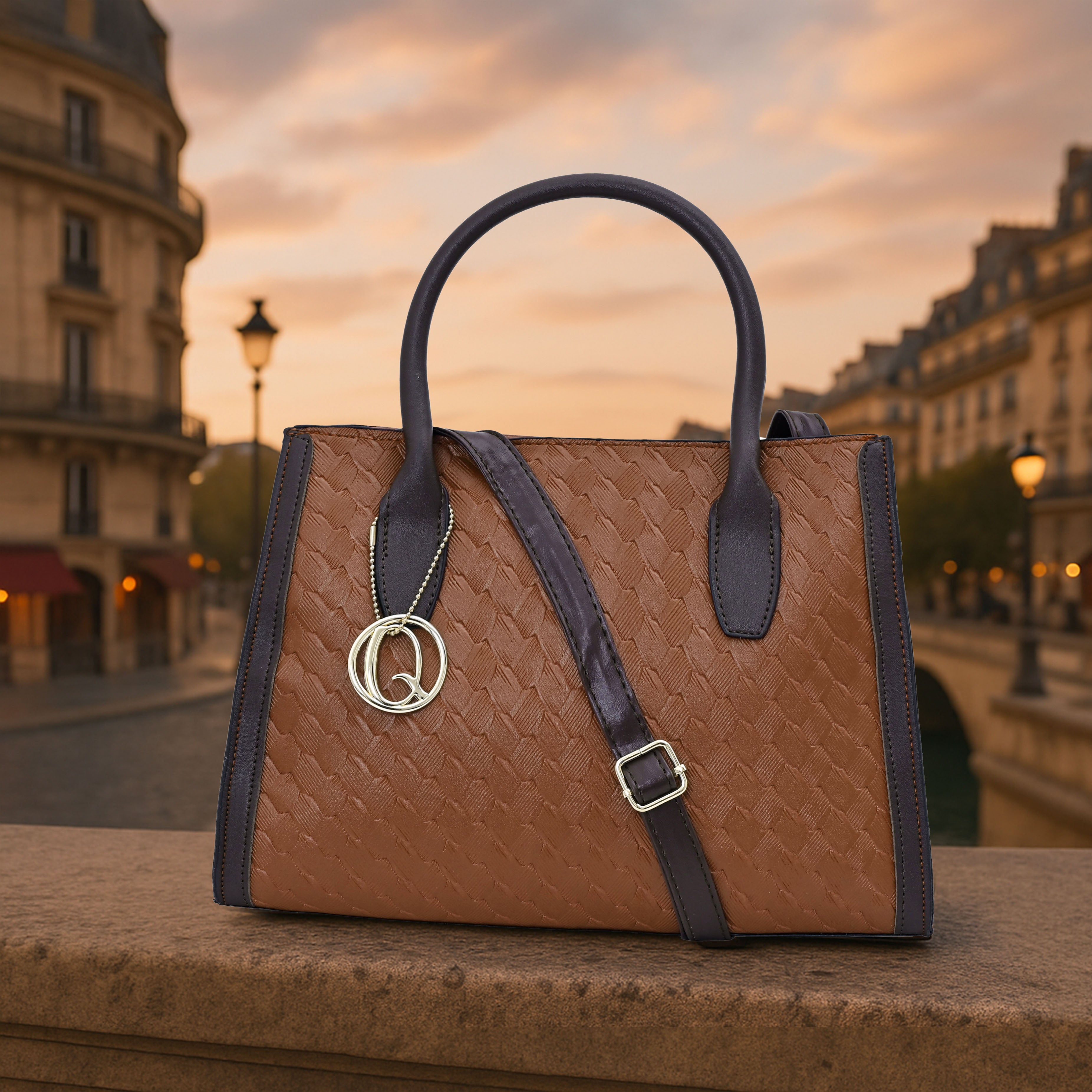 QIARRA Brown Luxe Textured Synthetic Rexin Shoulder Bag with Detachable Strap VB8051