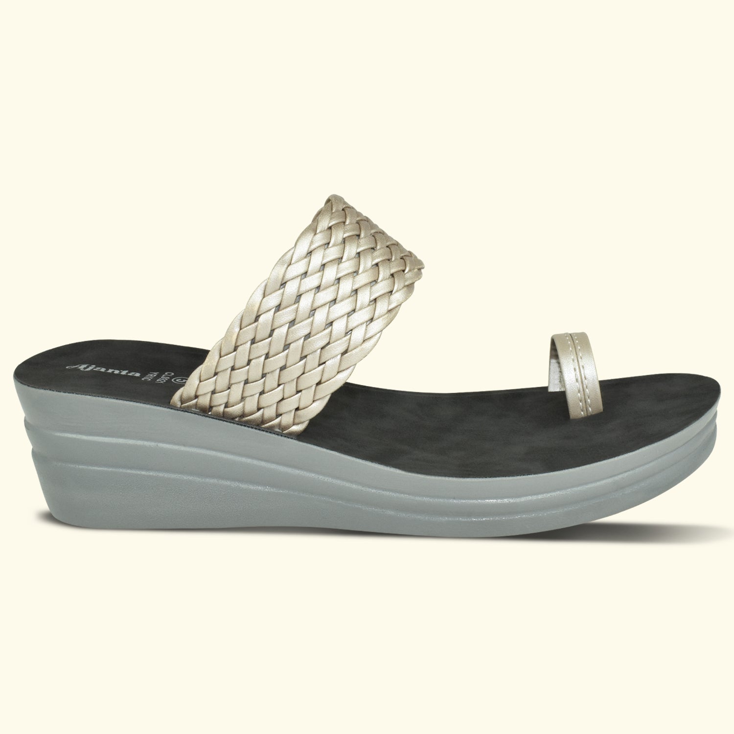 AJANTA Women's Grey Perforated Upper Slip-on Wedge Toe Ring Heel Sandal EL2015