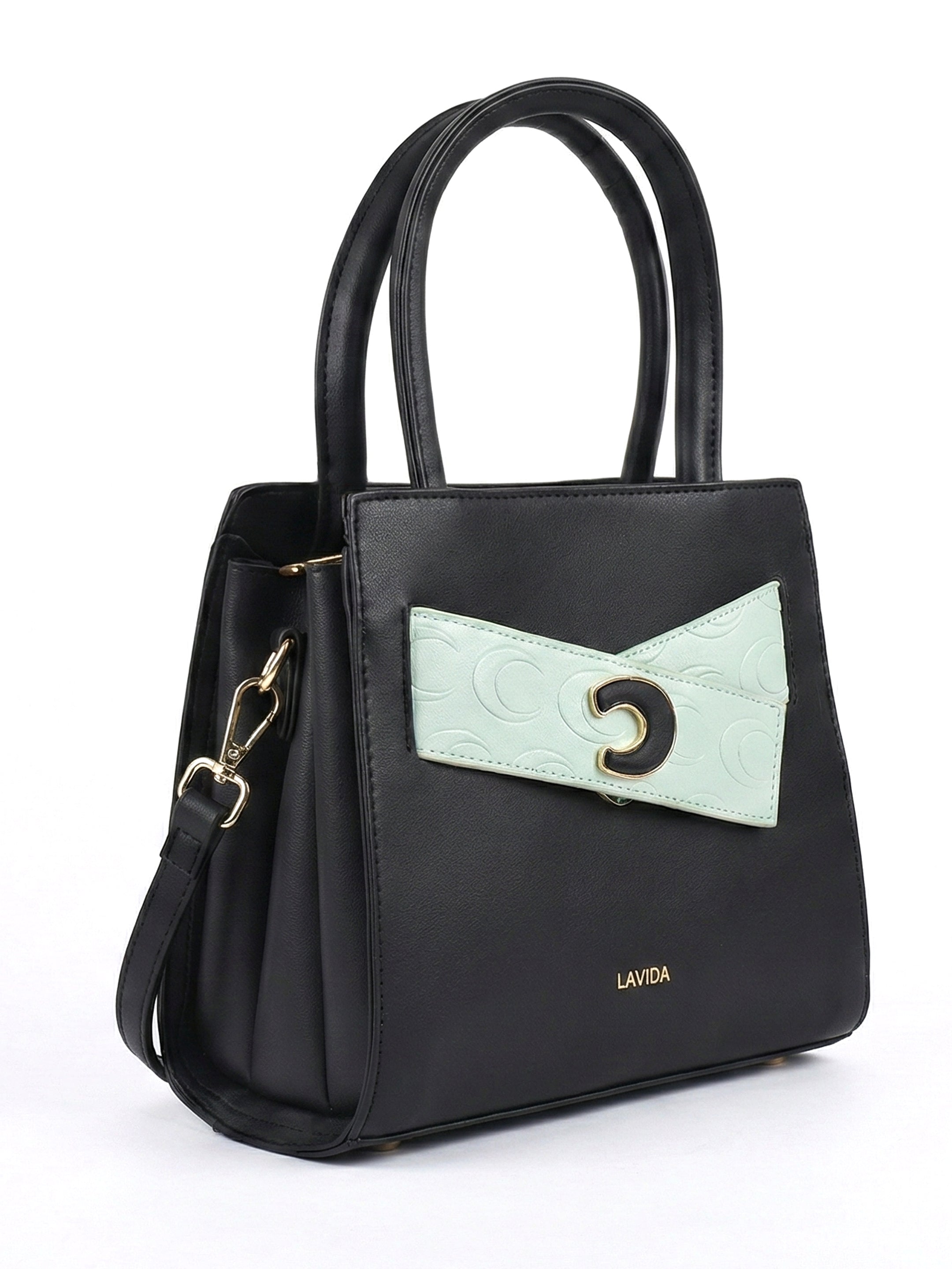 Ajanta Stylish Women’s Black Handbag with Detachable Sling Strap & Top Handle