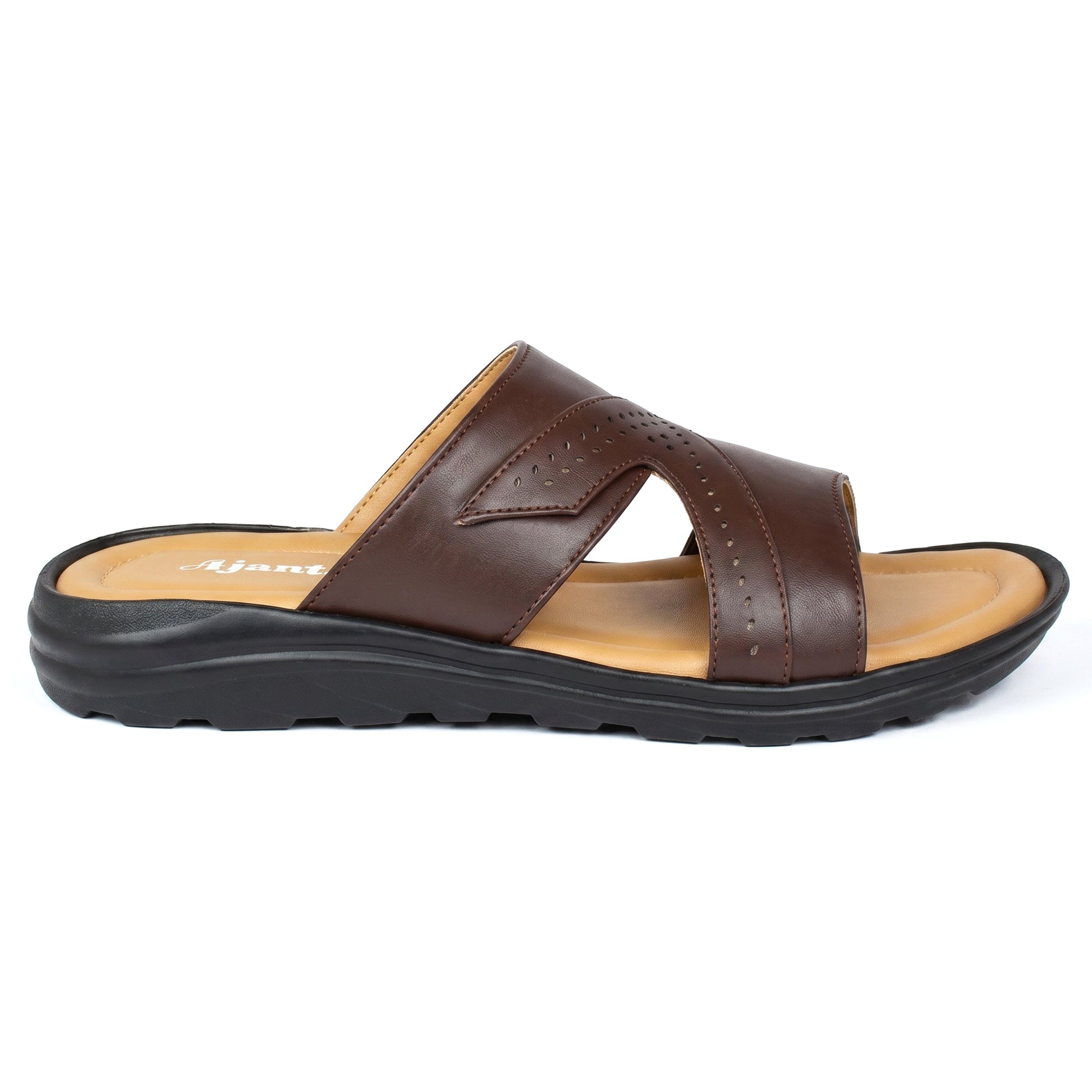 AJANTA Men's Velcro Sandals | Adjustable Strap | Durable & Lightweight Design (Brown)