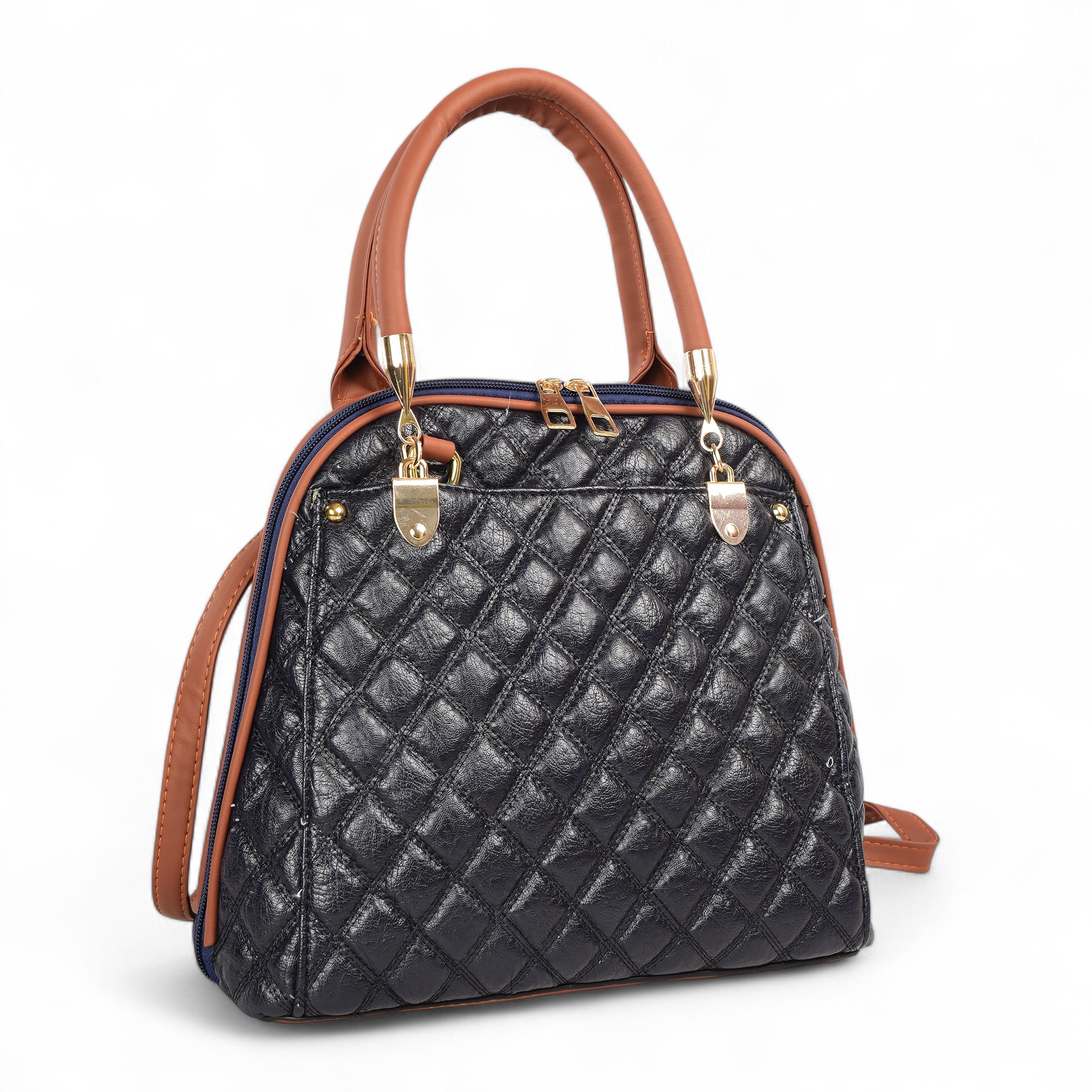 QIARRA Black Luxe Artificial Leather Premium Quilted Satchel Bag / Handbag with Detachable Slings VB8032