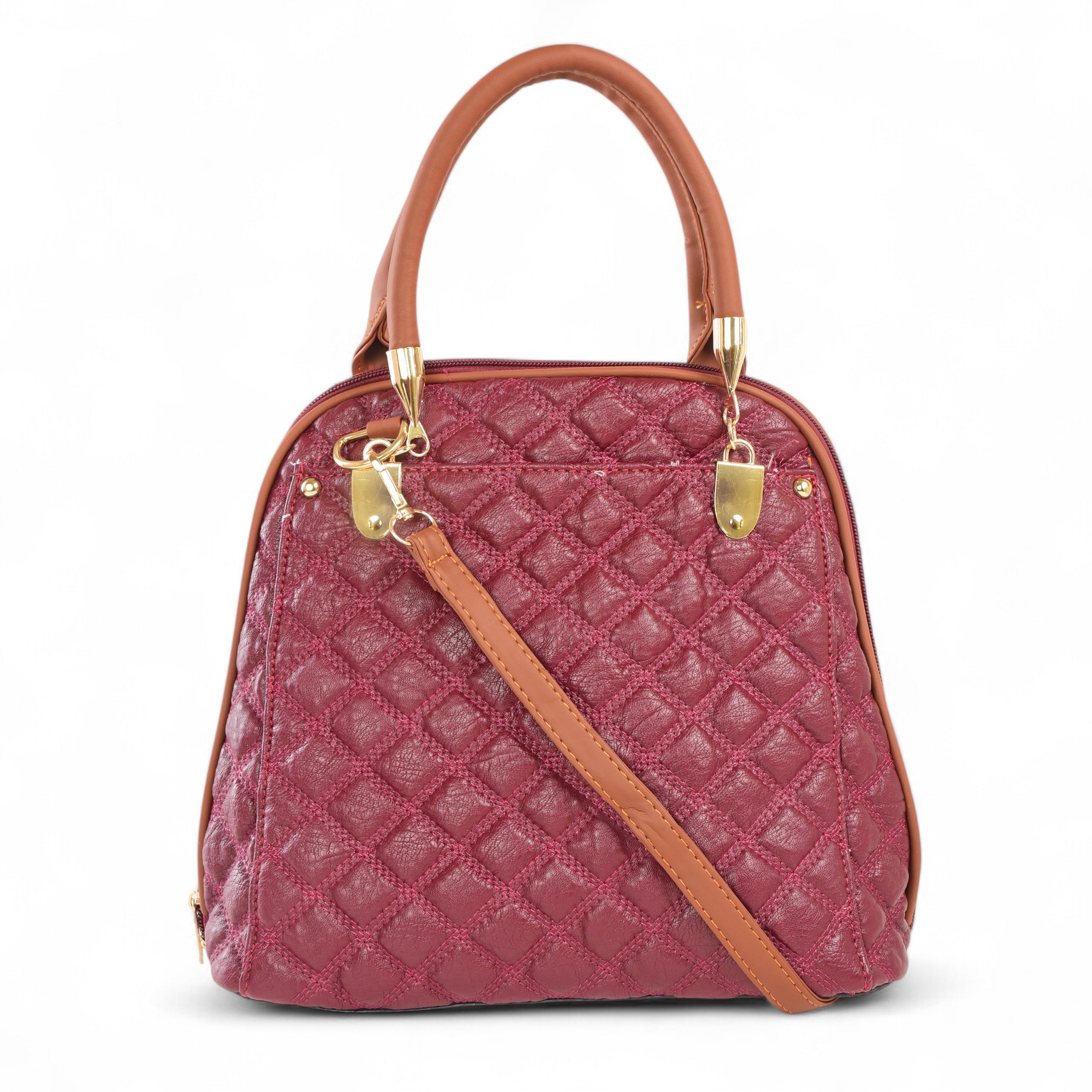QIARRA Maroon Luxe Artificial Leather Premium Quilted Satchel Bag / Handbag with Detachable Slings VB8026