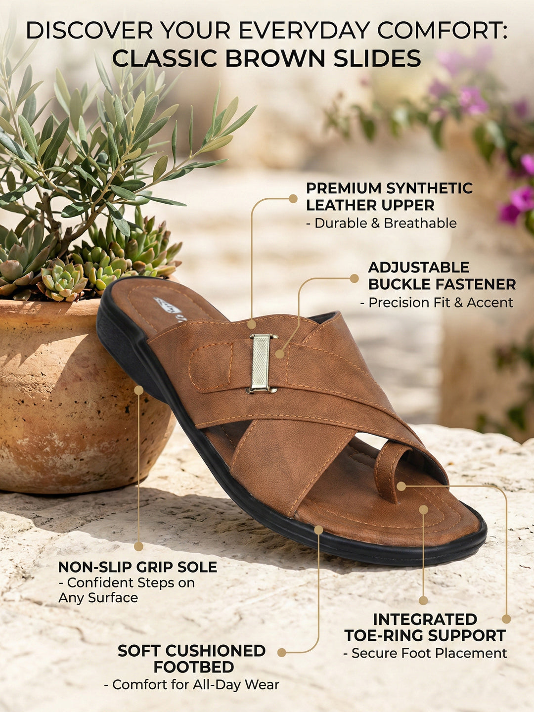 Ajanta Men’s Brown PVC Sandals