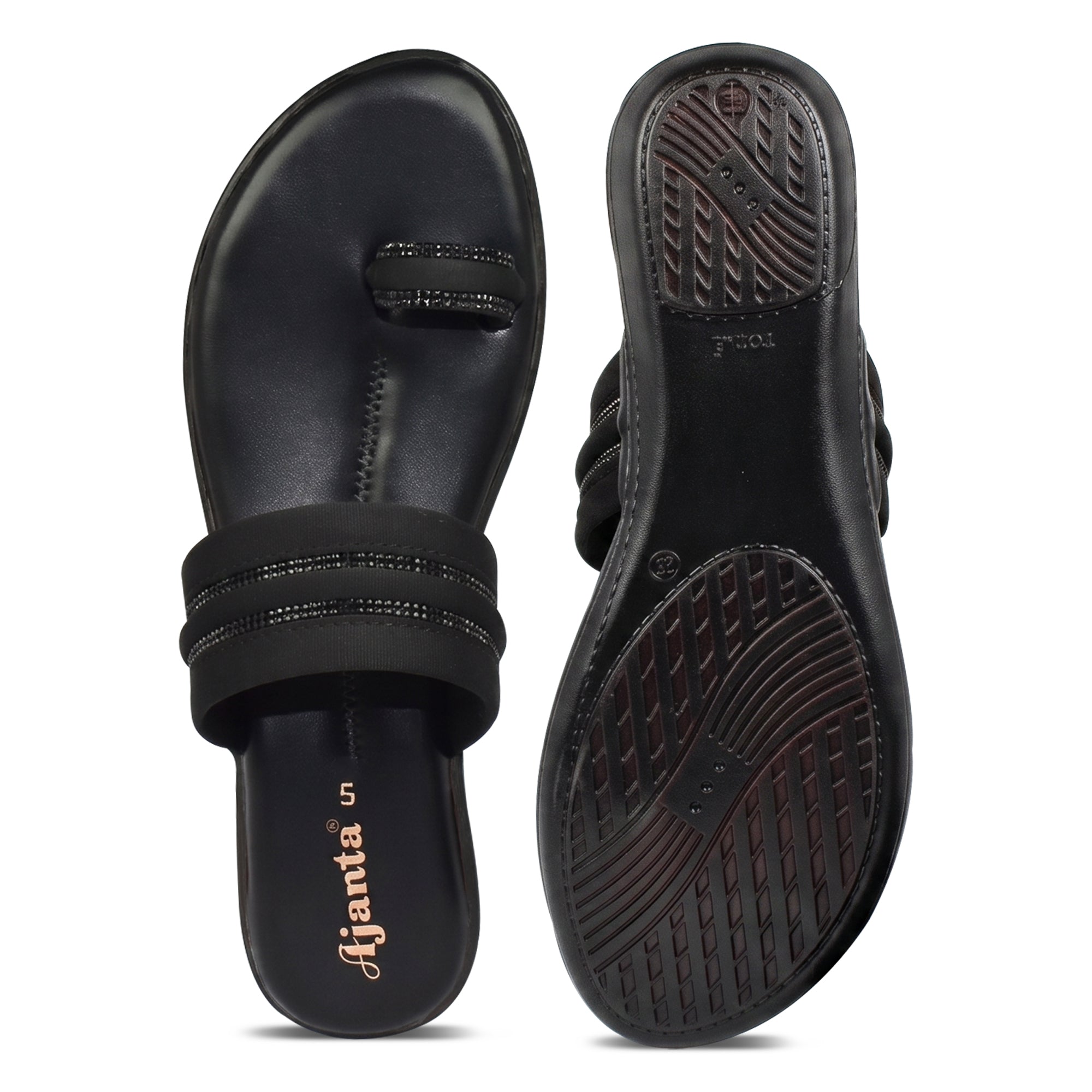 AJANTA Women Casual Slip-On Sandals | Comfortable & Durable Design (Black)