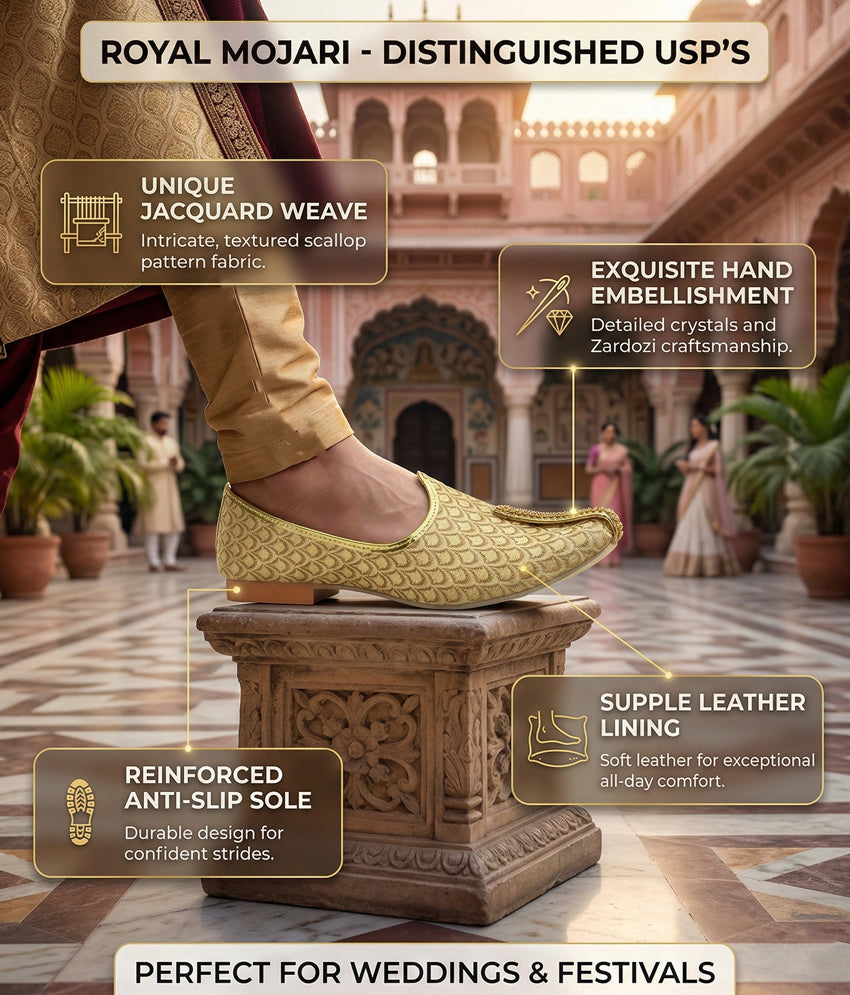Ajanta Men’s Gold Pointed Toe Ethnic Mojaris