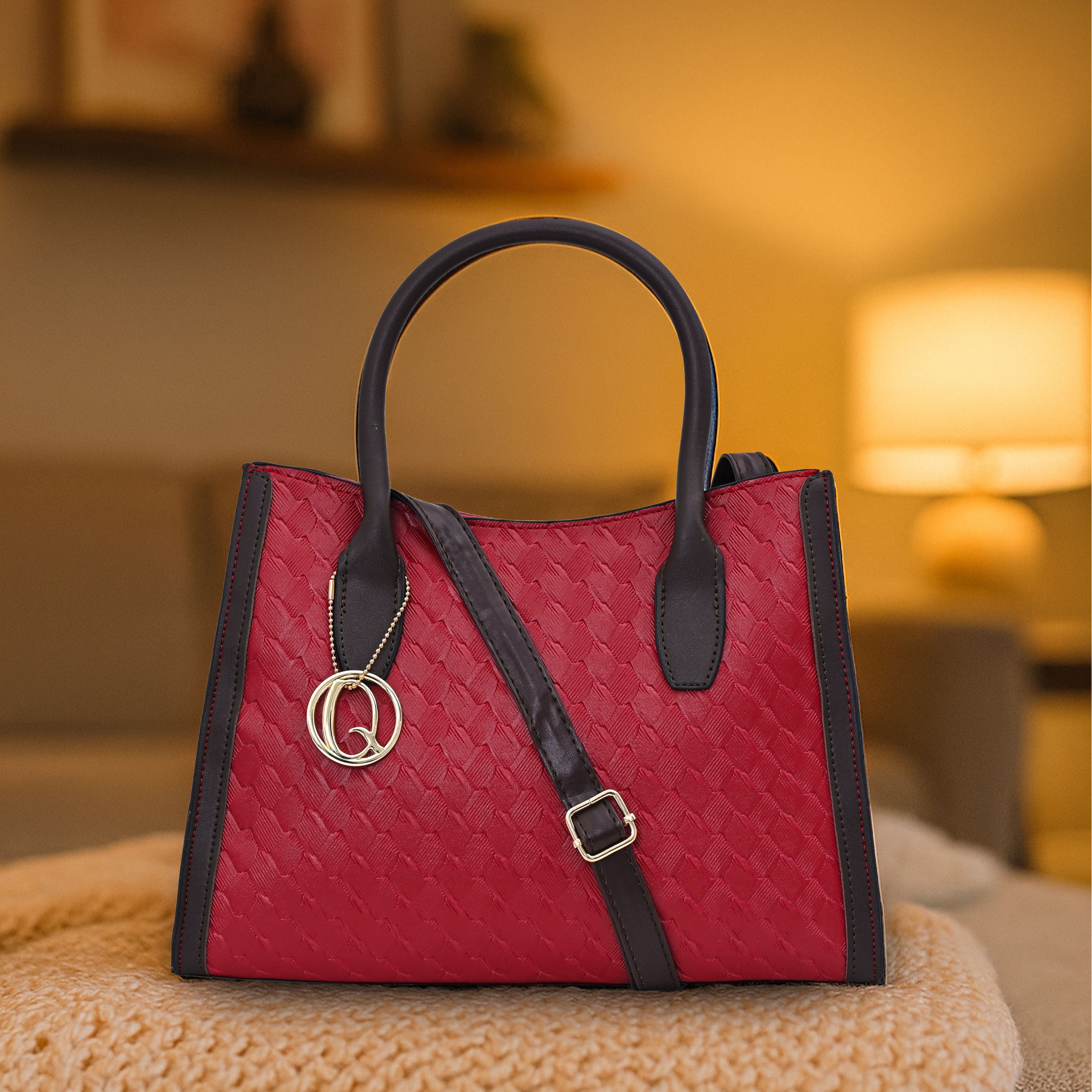 QIARRA Red Luxe Textured Synthetic Rexin Shoulder Bag with Detachable Strap VB8050