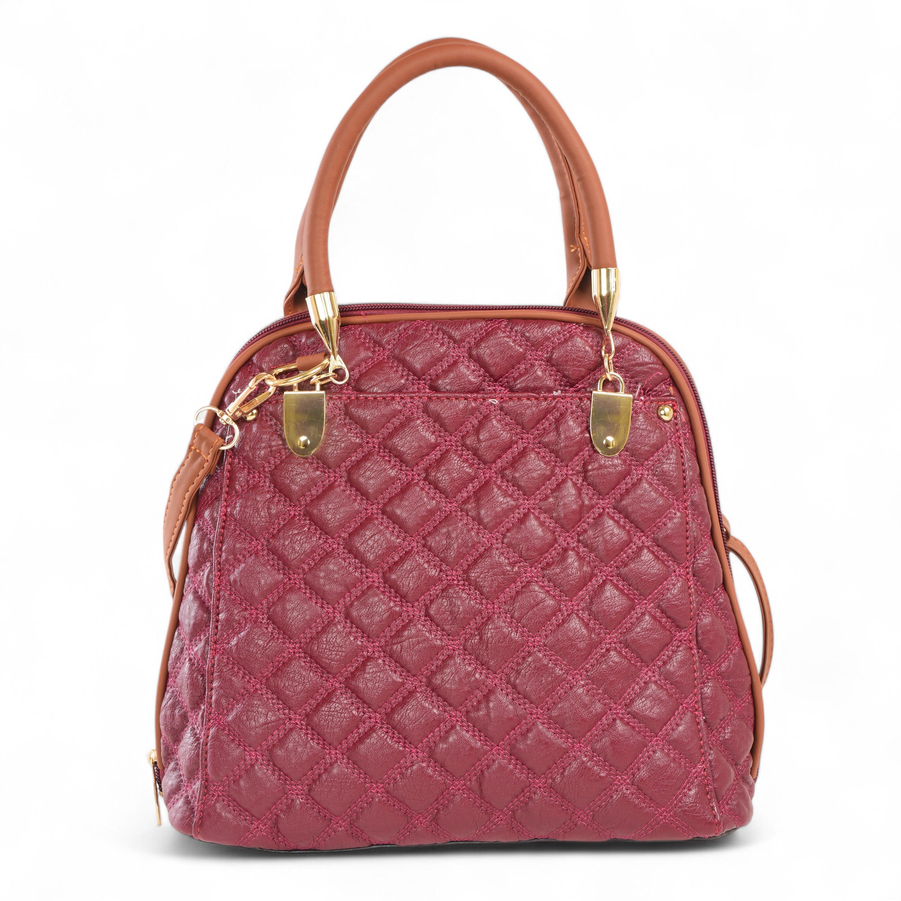 QIARRA Maroon Luxe Artificial Leather Premium Quilted Satchel Bag / Handbag with Detachable Slings VB8026
