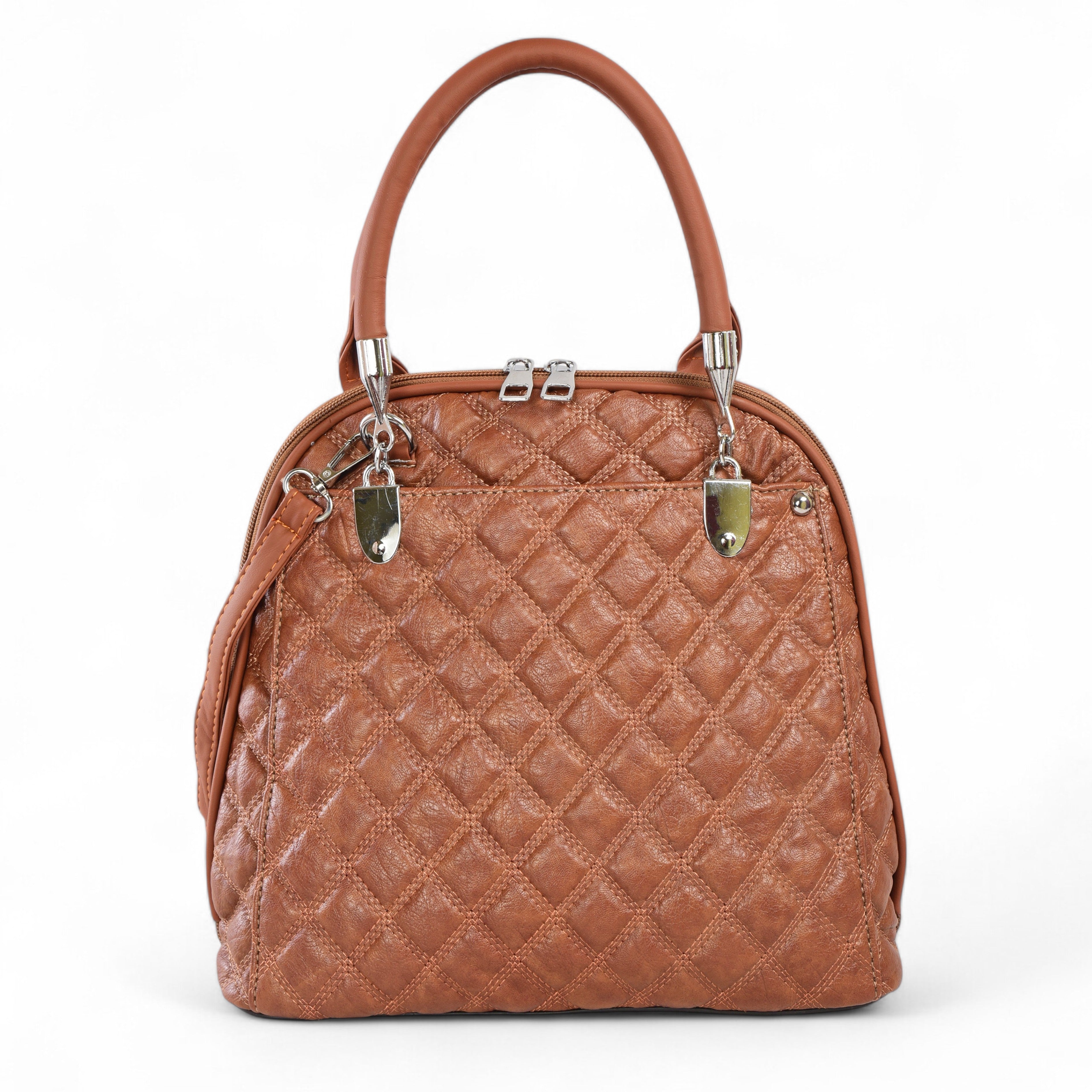 QIARRA Tan Luxe Artificial Leather Premium Quilted Satchel Bag / Handbag with Detachable Slings VB8033