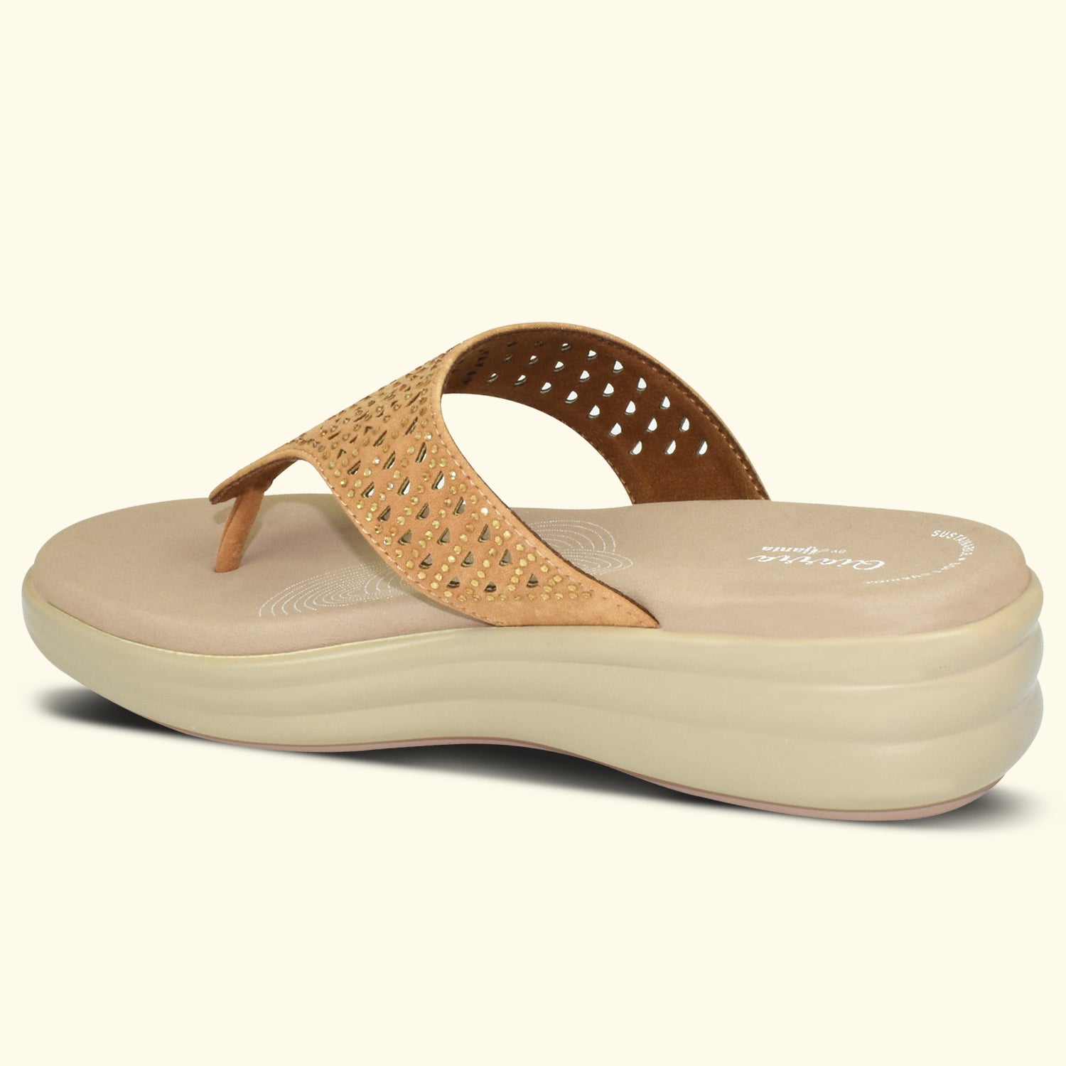 Qiarra Beige T-Strap Wedge Sandal