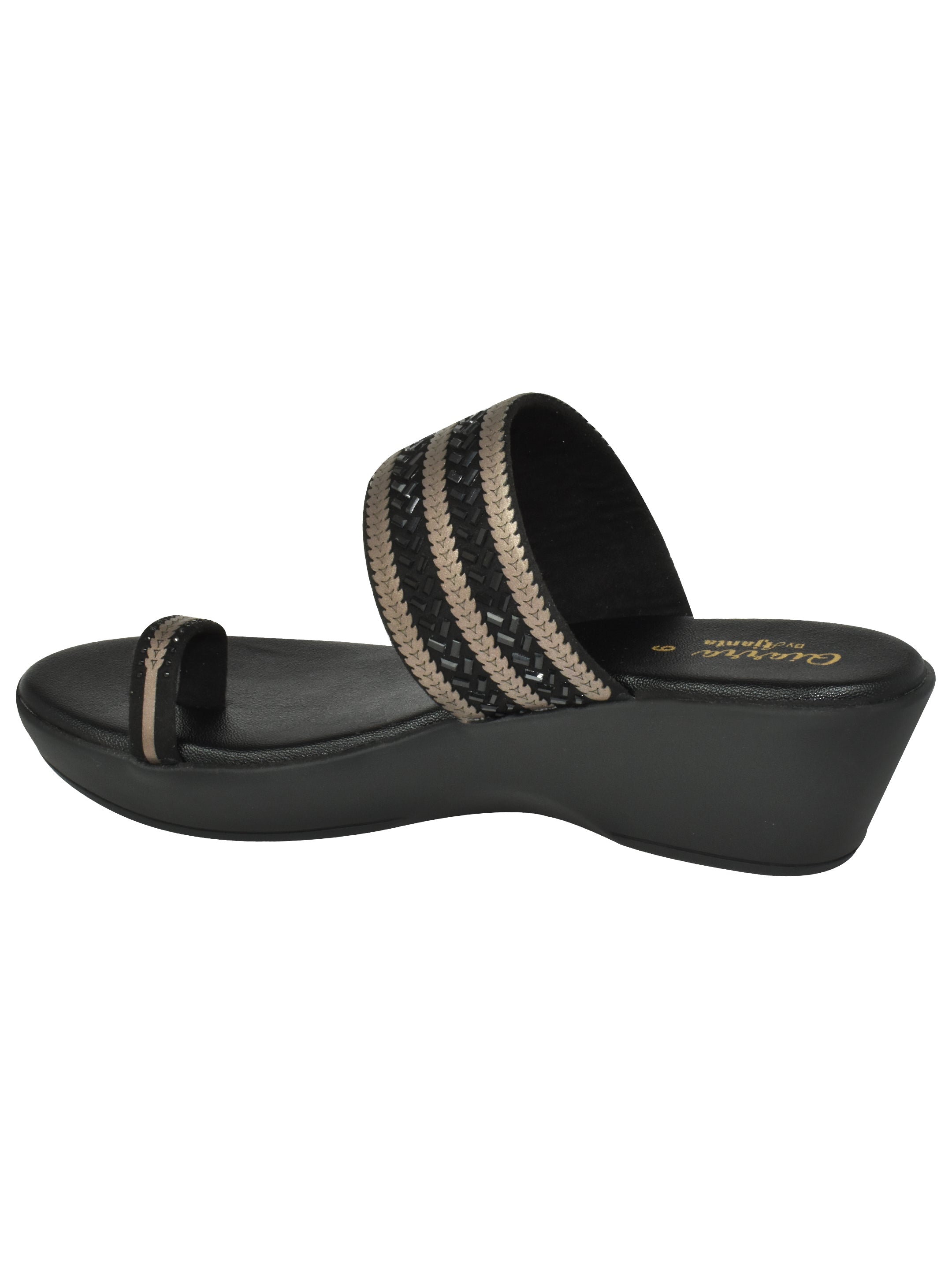 QIARRA Women’s Black Embellished Wedge Sandals