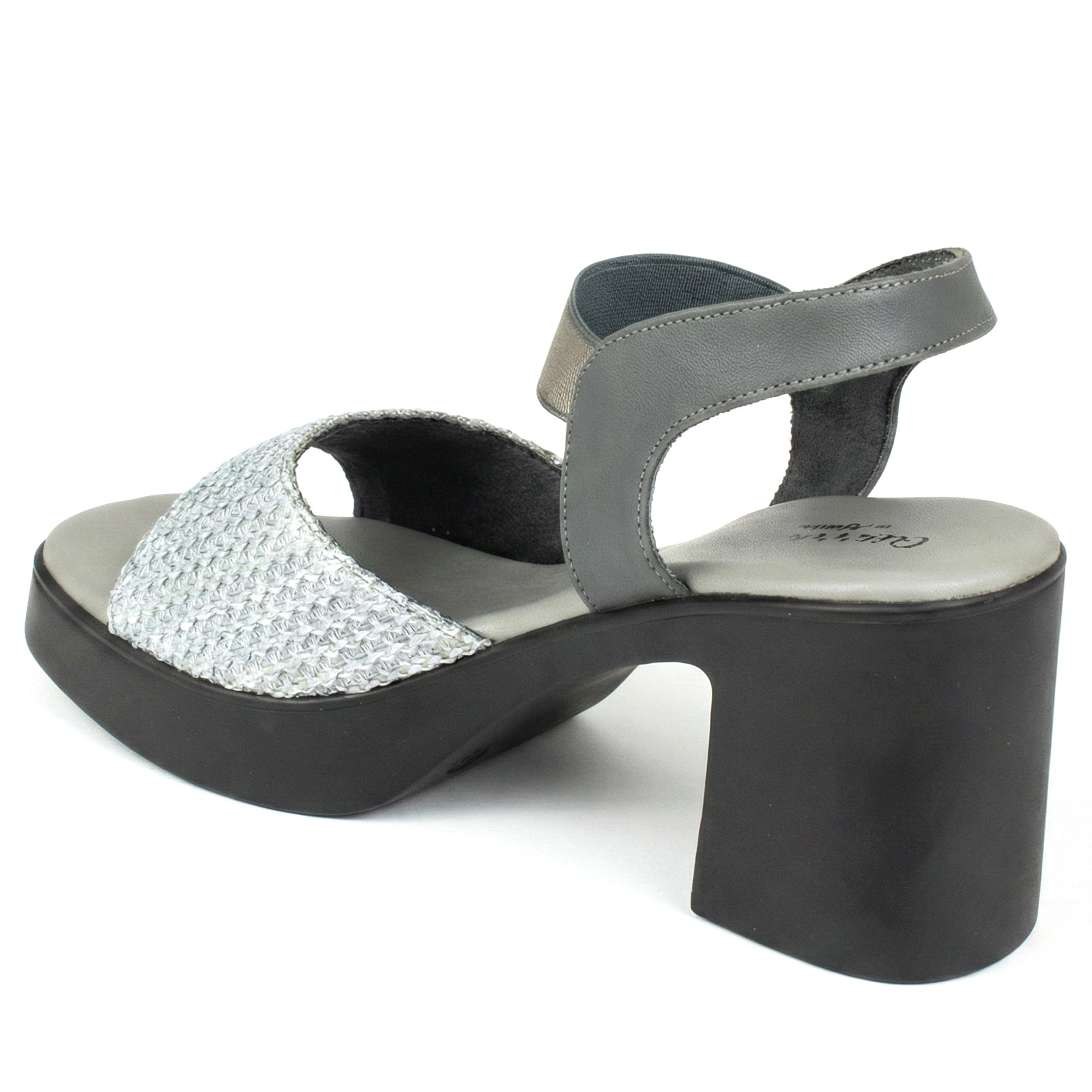 Ajanta Women’s Stylish Grey Block Heel Sandals with Textured Strap