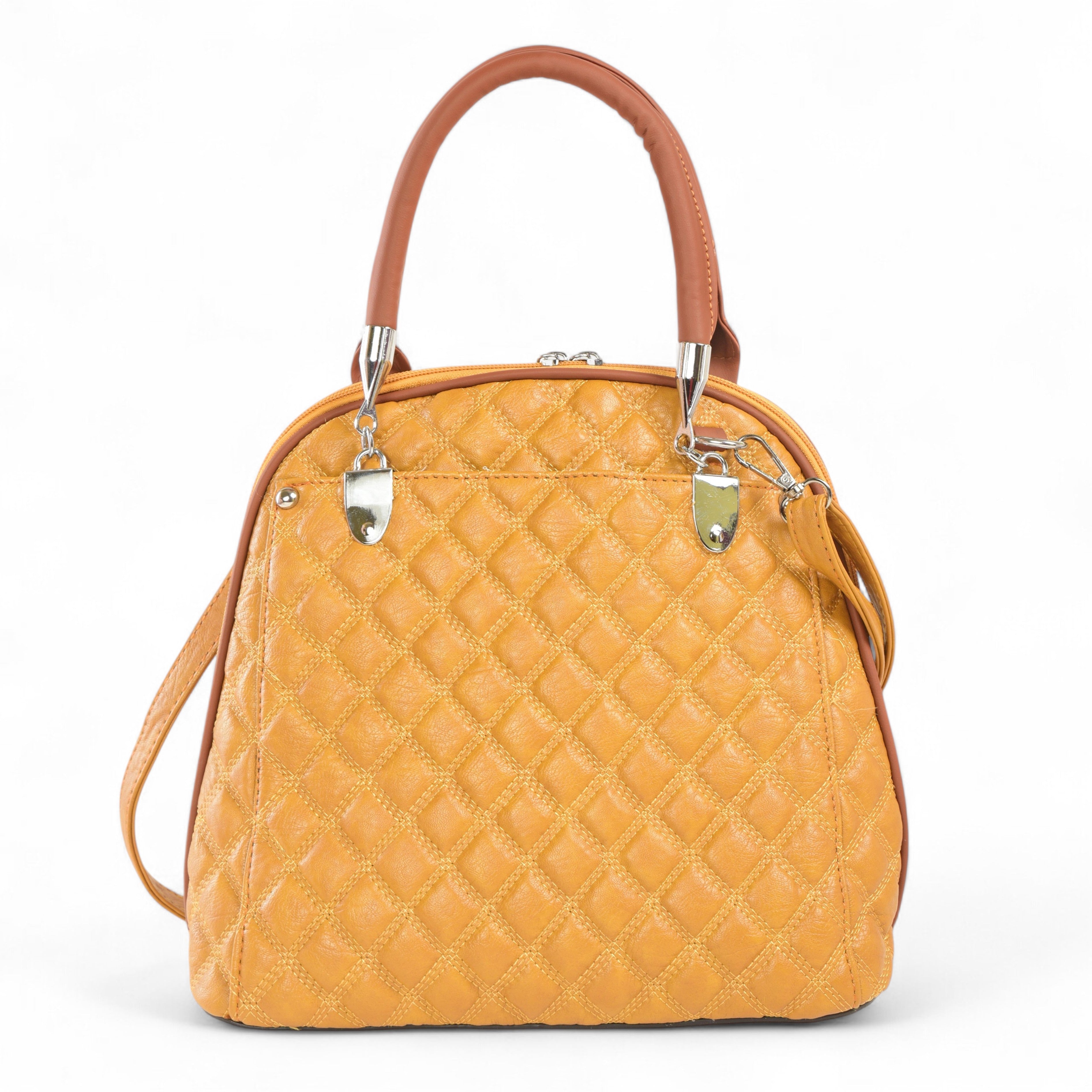 QIARRA Mustard Luxe Artificial Leather Premium Quilted Satchel Bag / Handbag with Detachable Slings VB8028