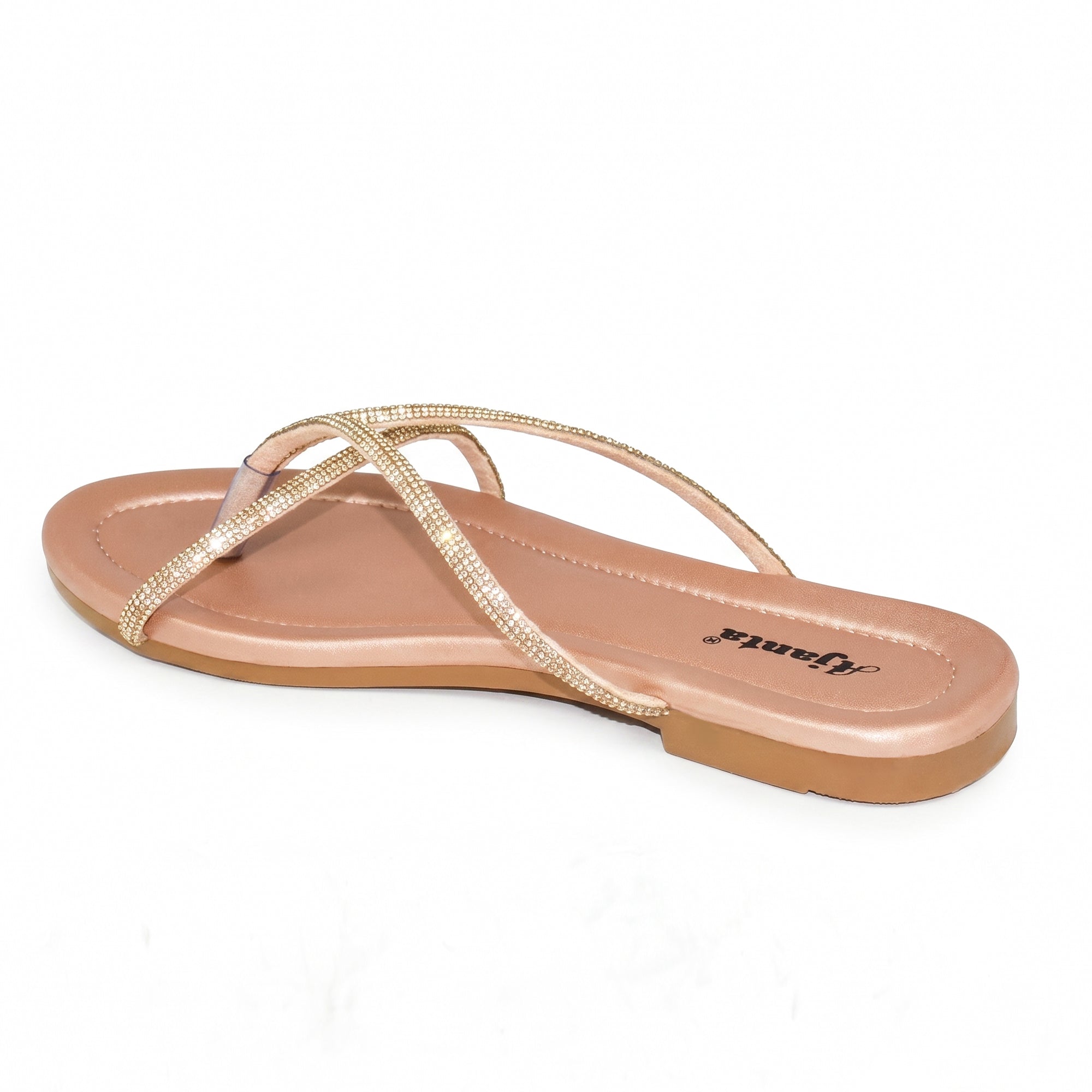 AJANTA Women's Rhinestone Embellished Flat Sandals | Lightweight Slip-On Cross Strap Toe Ring Open Toe Stylish Sandals | Anti-Skid Daily Wear for Office, College, Casual Party, Wedding, Travel, Puja & Festivel Wear | Trendy modern woman Fashion sandals