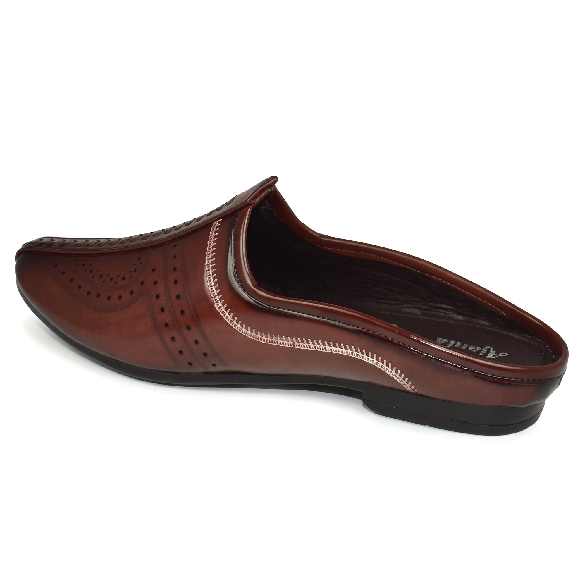 AJANTA Men's Brown Mule Loafers Shoes | Formal Slip-On Mules for Men | Synthetic Leather Ethnic Mojari Style Back Open Dress Wear | Comfortable Lightweight Airmix Sole | Office Wear, Wedding, Party Festive & Traditional Casual Footwear