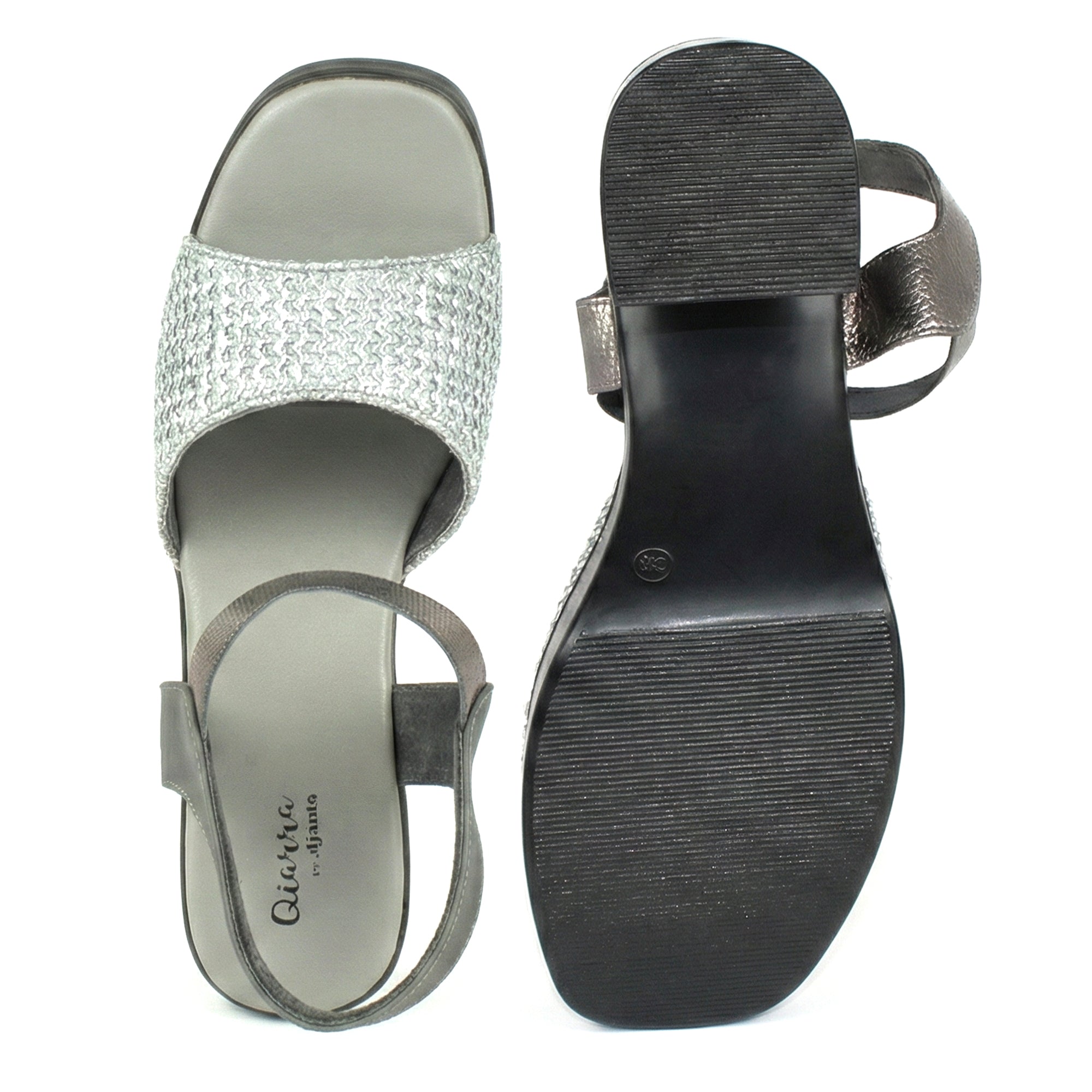 Ajanta Women’s Stylish Grey Block Heel Sandals with Textured Strap