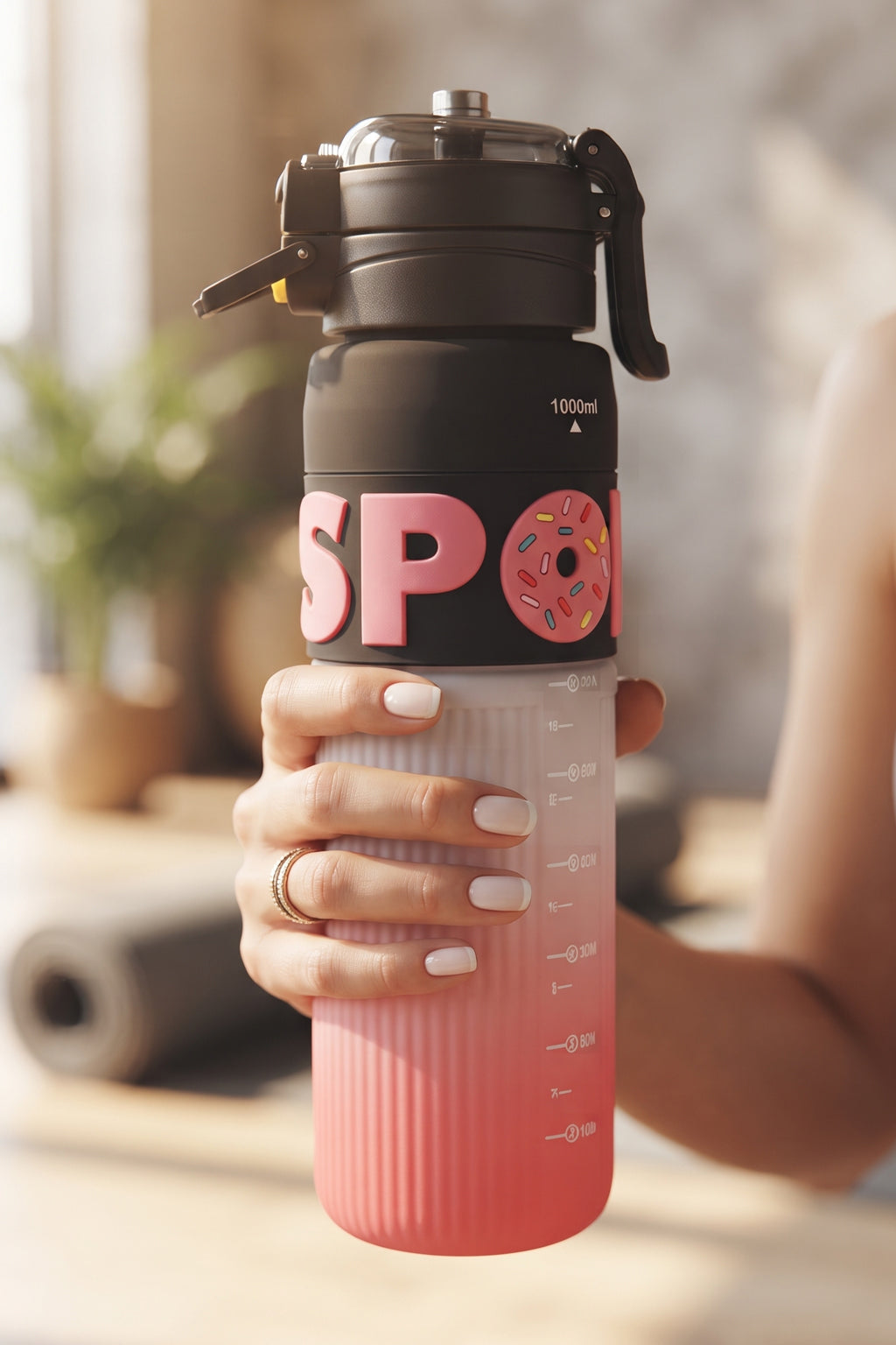 Ajanta Sports Water Bottle with Straw 1000ml | BPA Free Plastic Leakproof Sipper Bottle | One Click Flip Top Lid with Safety Lock & Carry Handle | Time Marker for Gym, Workout, School, Office, Fitness, Travel & Outdoor For Kids, Women & Men