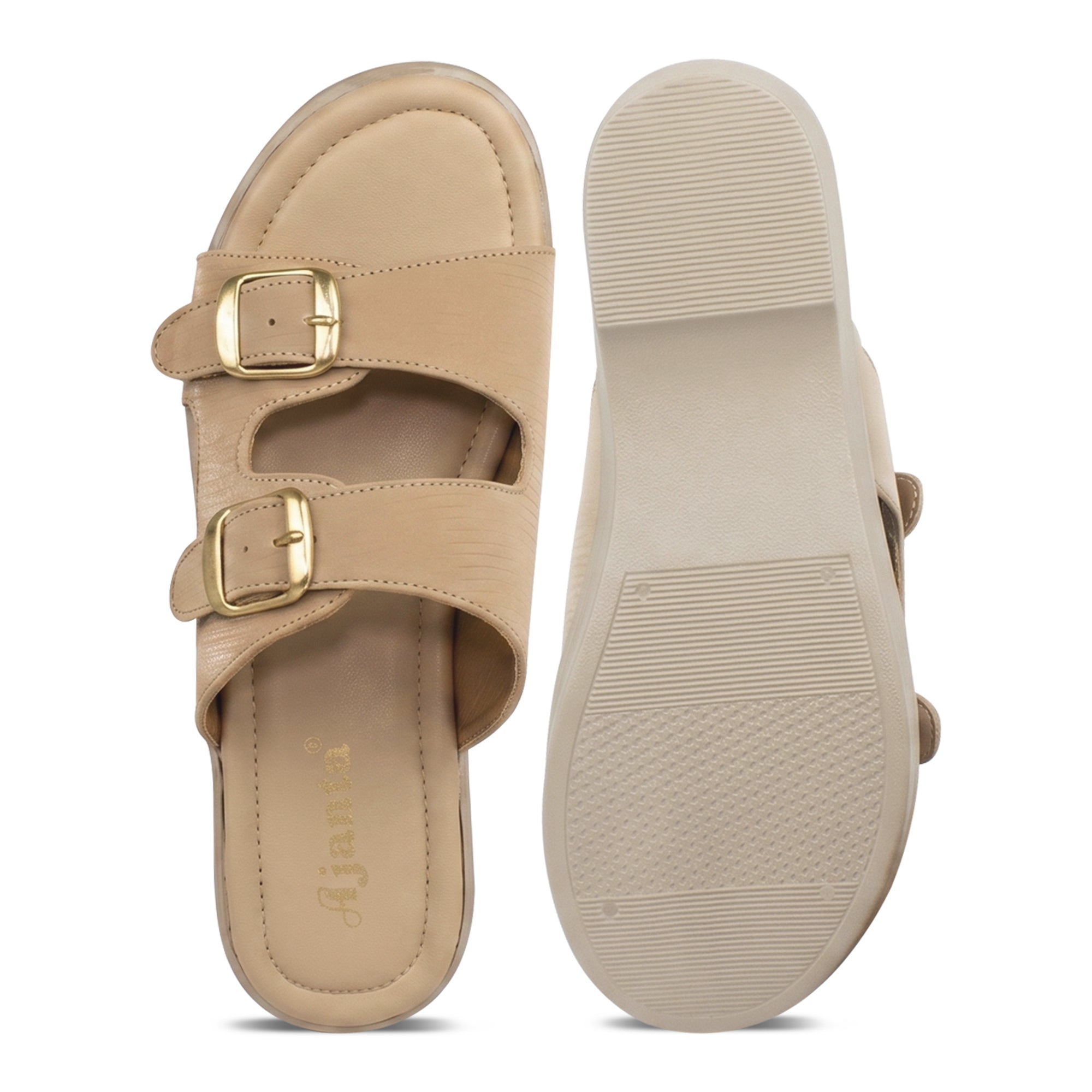 Ajanta Women’s Open-Toe Sandals with Buckle Closure | Slip-On Casual Flats for Women | Comfortable Daily Wear Footwear Ladies