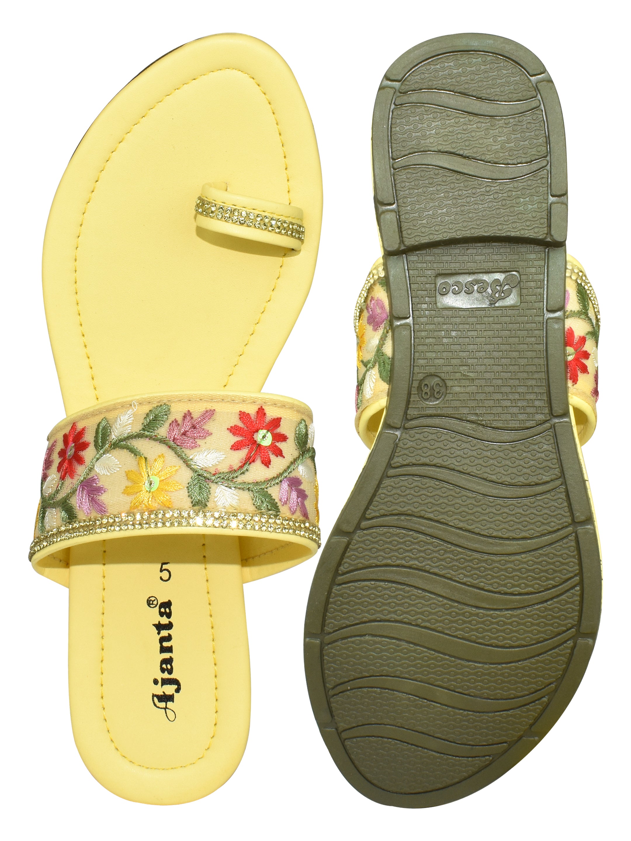 AJANTA Women's Yellow General Sandals | PVC Upper | Flexible Textile Sole | Stylish & Lightweight Daily Wear Slipper EL2019