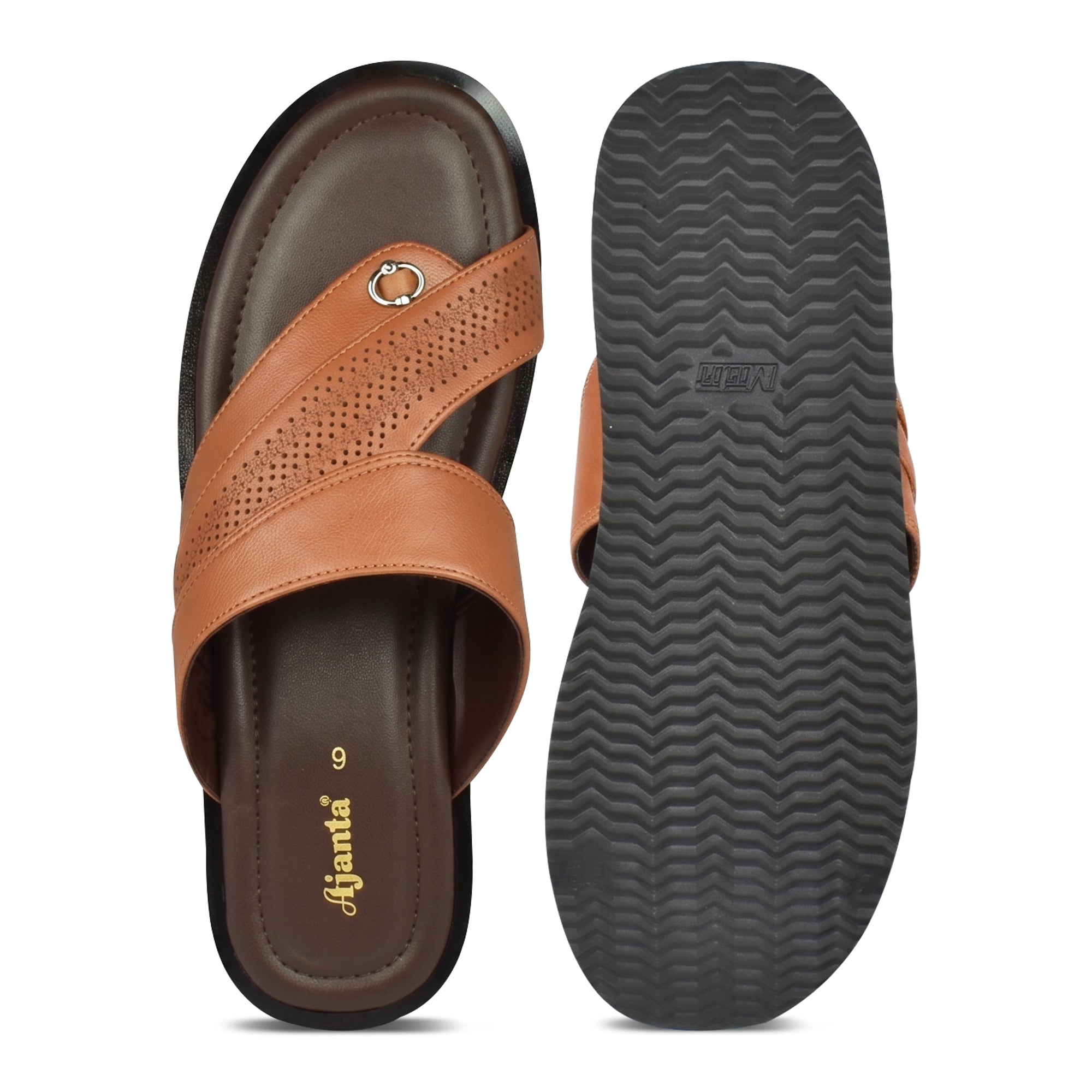 AJANTA Men Slip-On Sandals | Comfortable Lightweight Daily Wear (Tan)