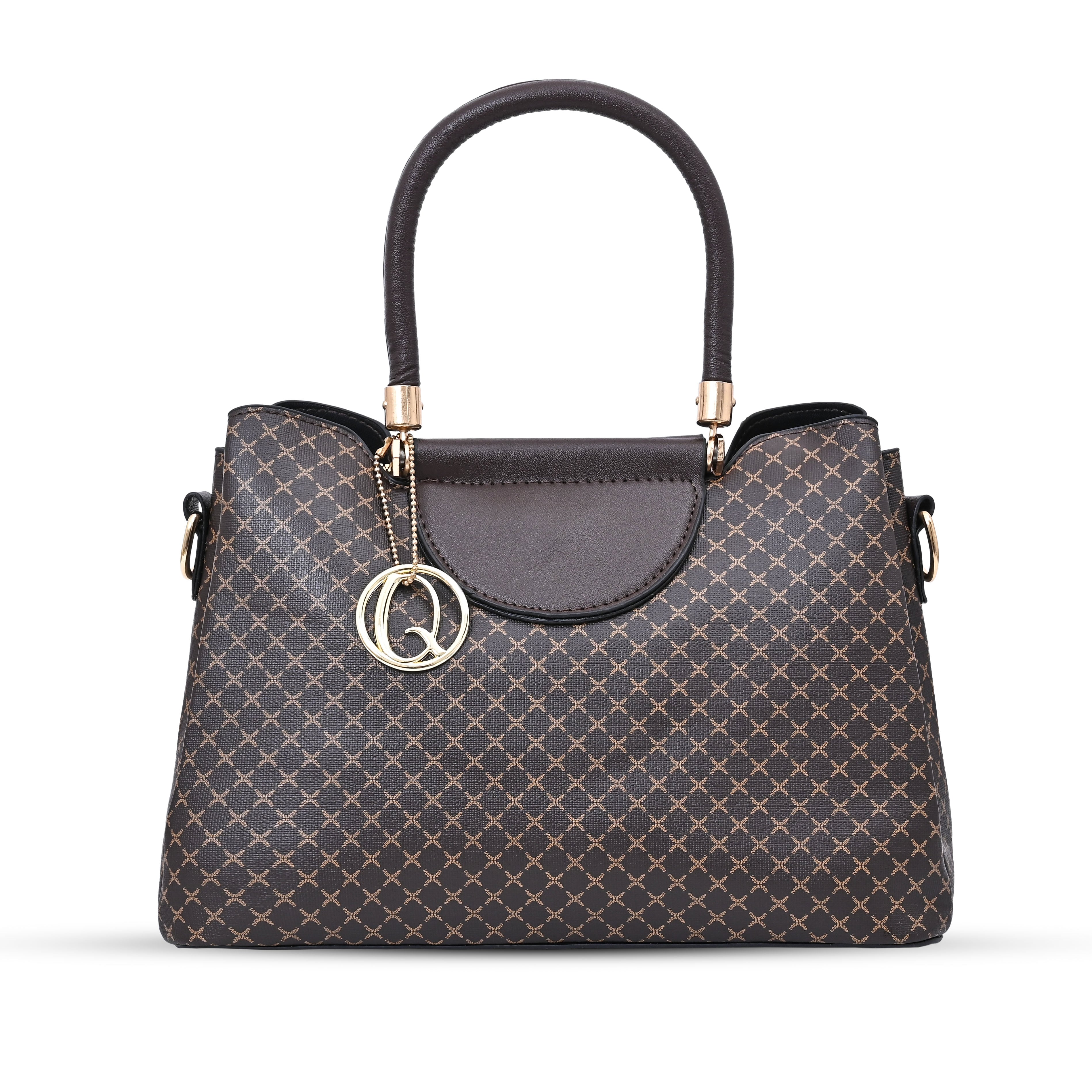 QIARRA Dark Brown Luxe Artificial Leather Premium Textured Satchel Bag / Handbag with Detachable Slings VB8058