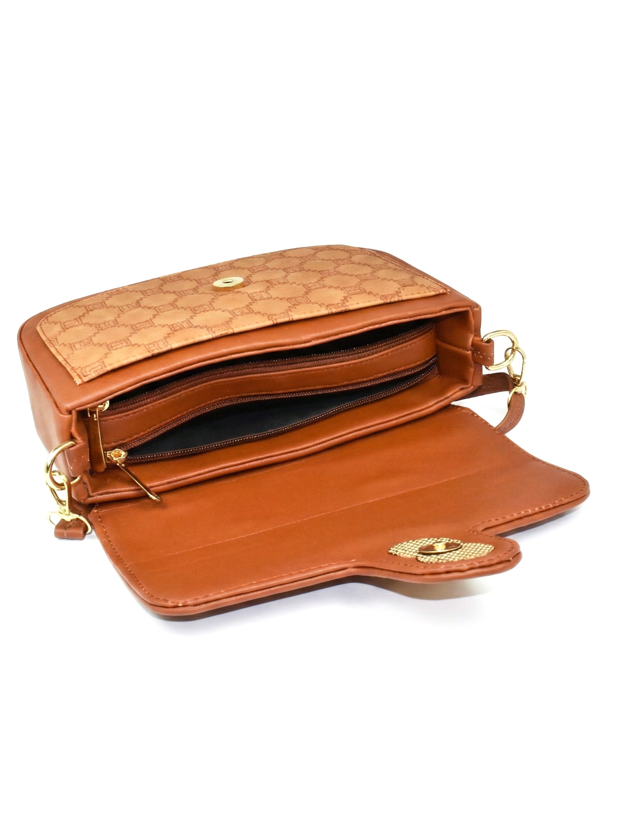 Ajanta Women’s Stylish Flap Lock Tan Sling Bag with Adjustable Strap