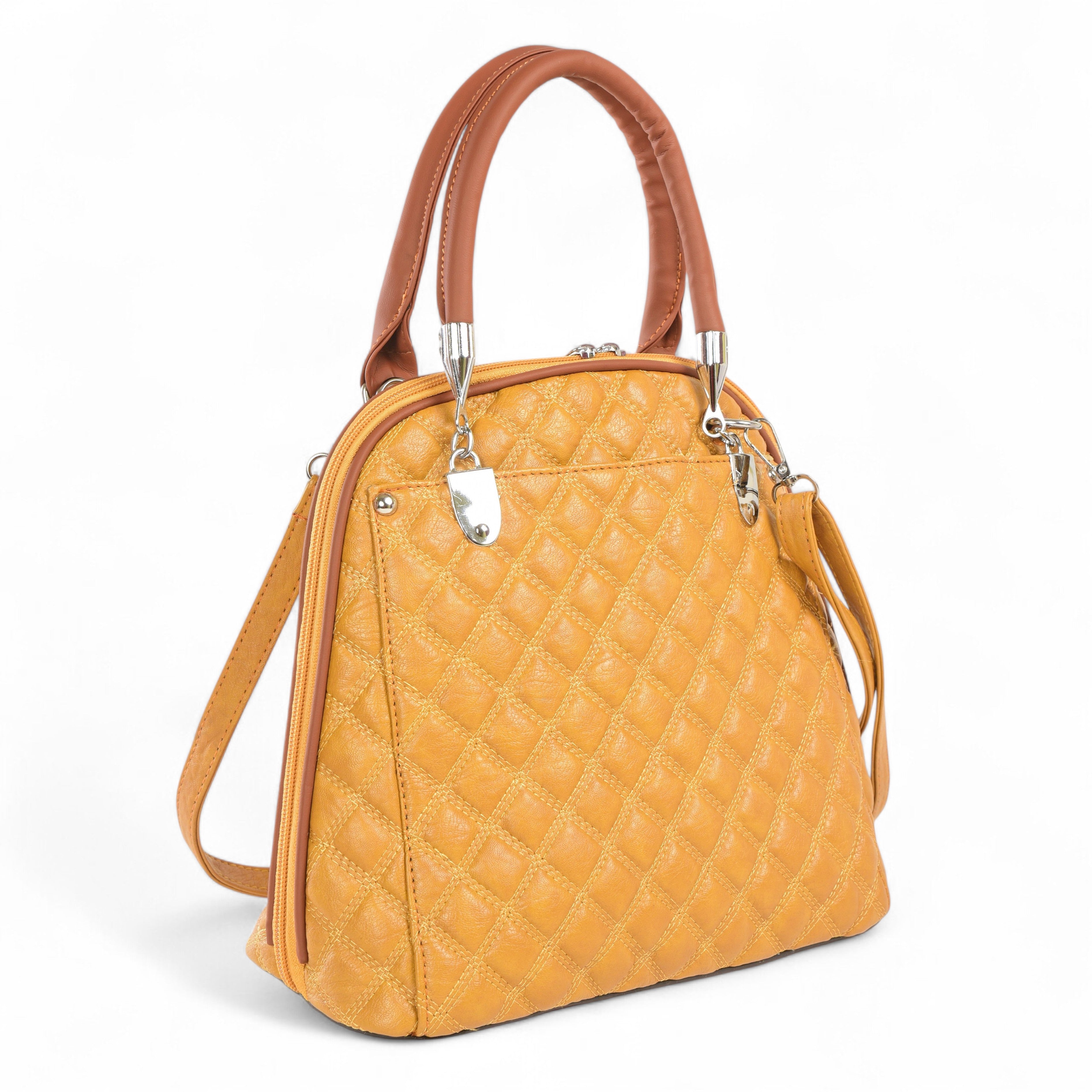 QIARRA Mustard Luxe Artificial Leather Premium Quilted Satchel Bag / Handbag with Detachable Slings VB8028