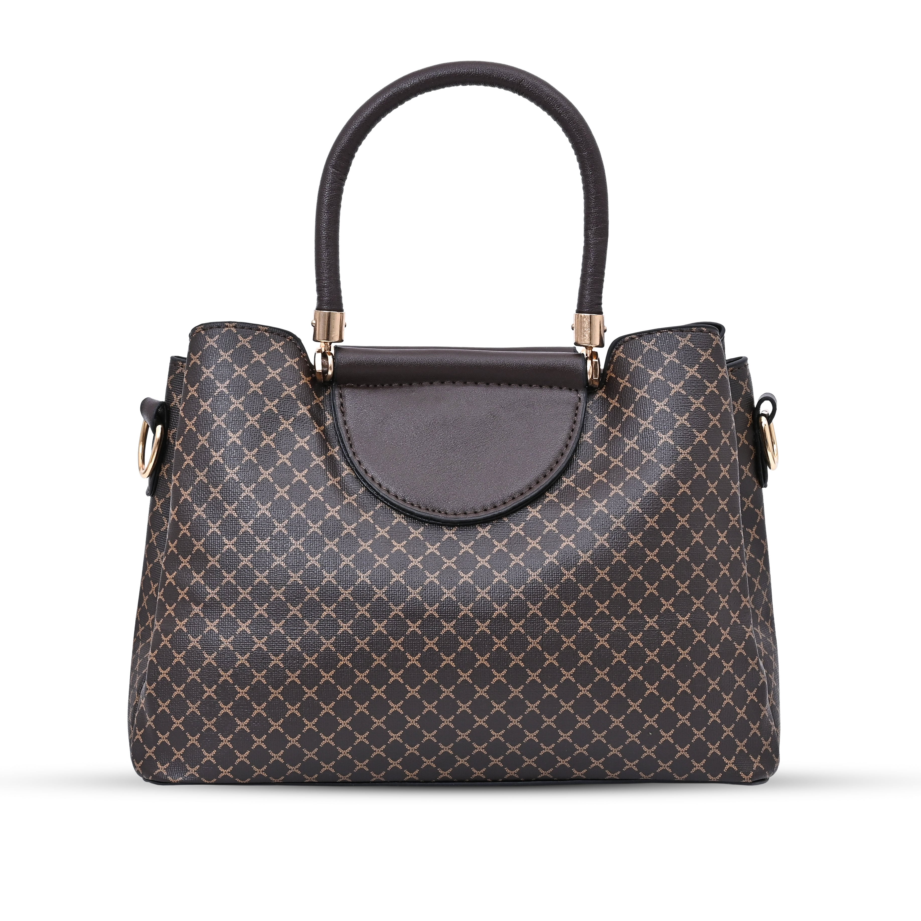 QIARRA Dark Brown Luxe Artificial Leather Premium Textured Satchel Bag / Handbag with Detachable Slings VB8058