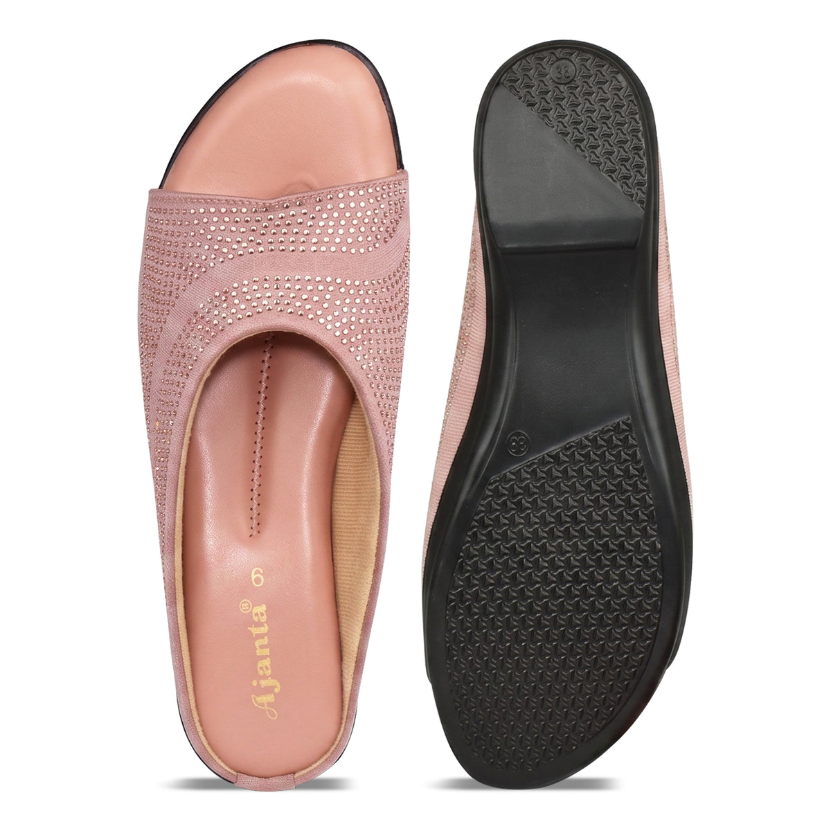 AJANTA Rhinestone Embellished Wedge Sandal for Women | Ethnic Toe Post Slip-On Casual Sandal | Girls Comfortable Heel Sandal | Lightweight Footwear For Occasions, Party, Festive, Office, Travel