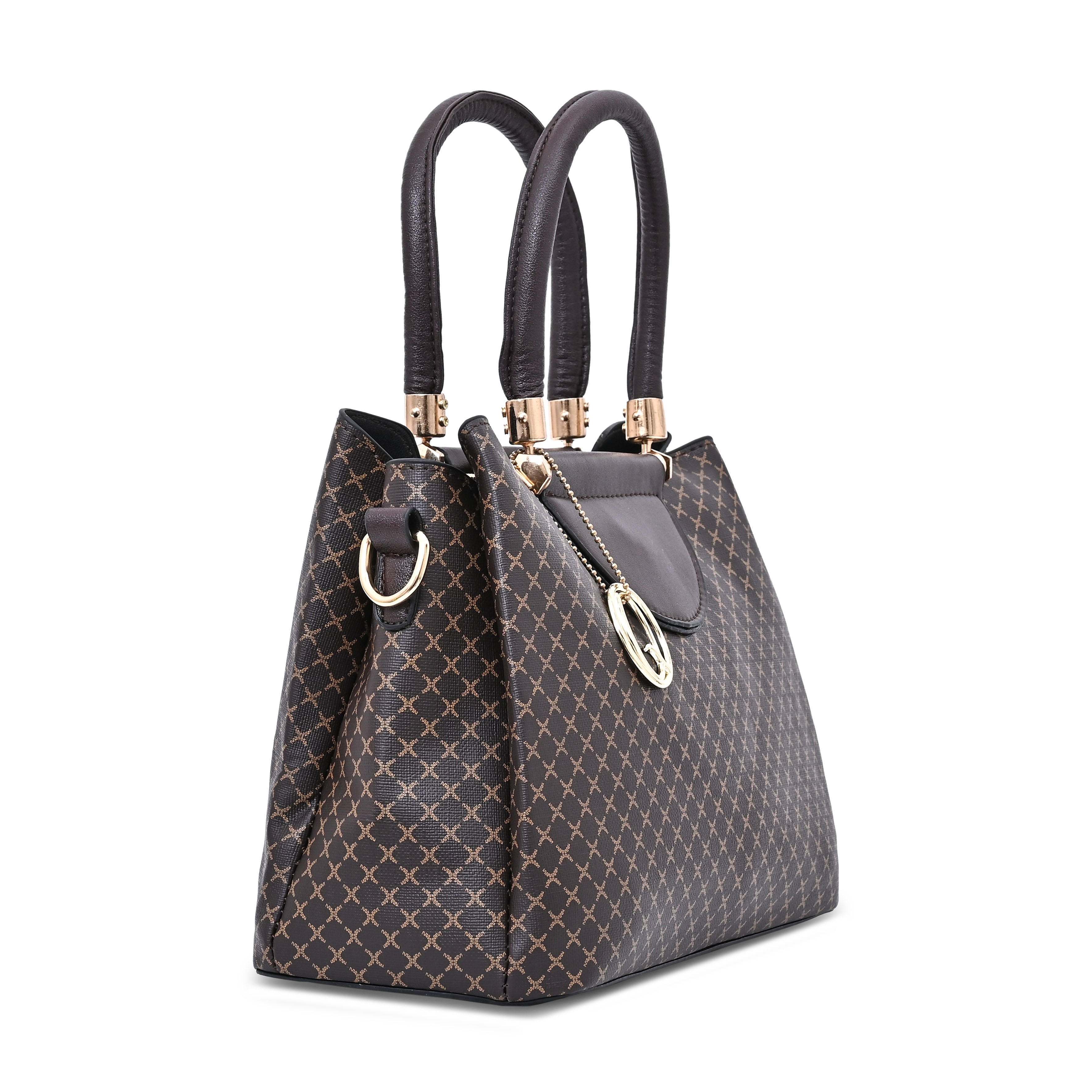 QIARRA Dark Brown Luxe Artificial Leather Premium Textured Satchel Bag / Handbag with Detachable Slings VB8058